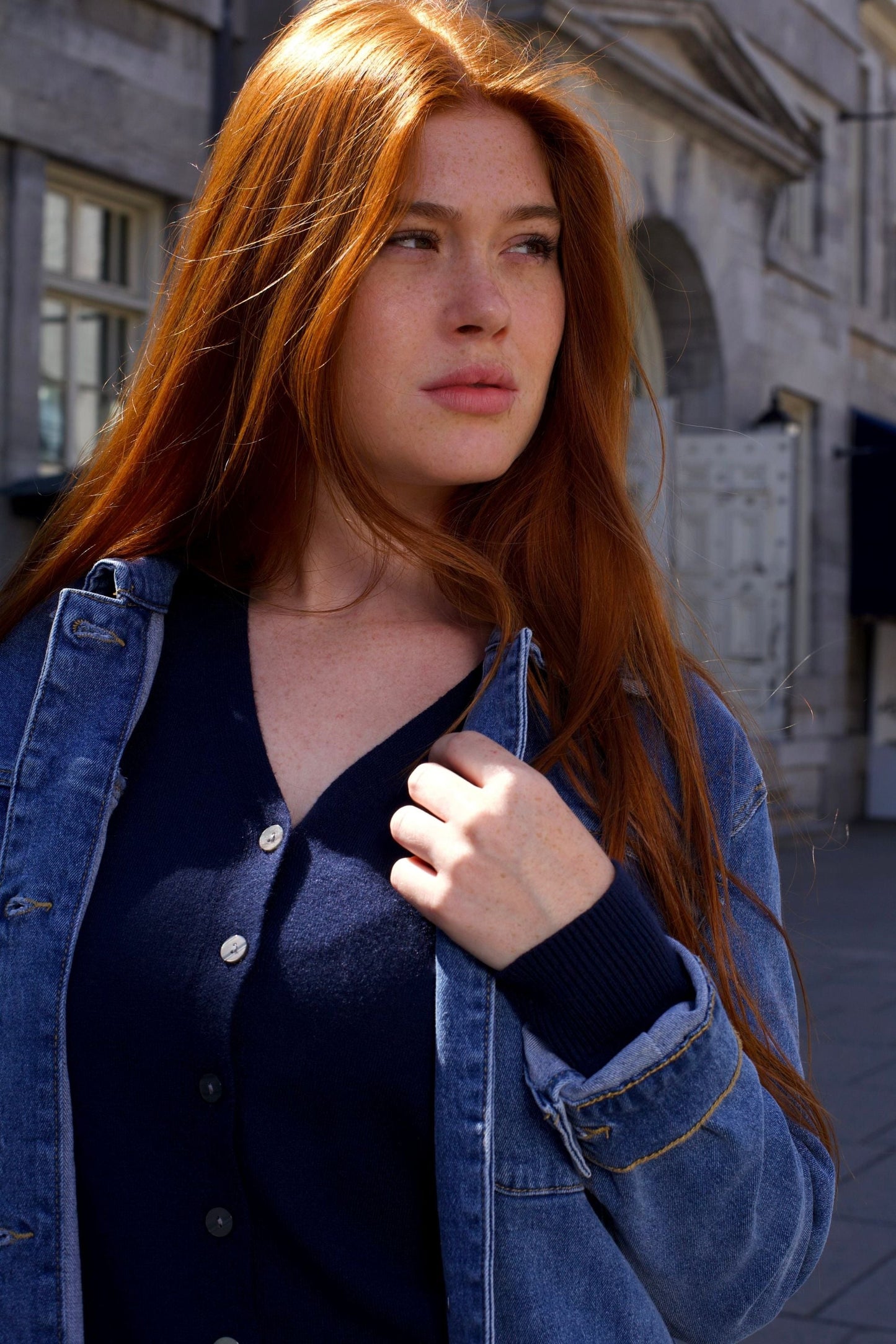 Sabrina Veste Jean Bleu Jacquard Ceinturée Pour Femme
