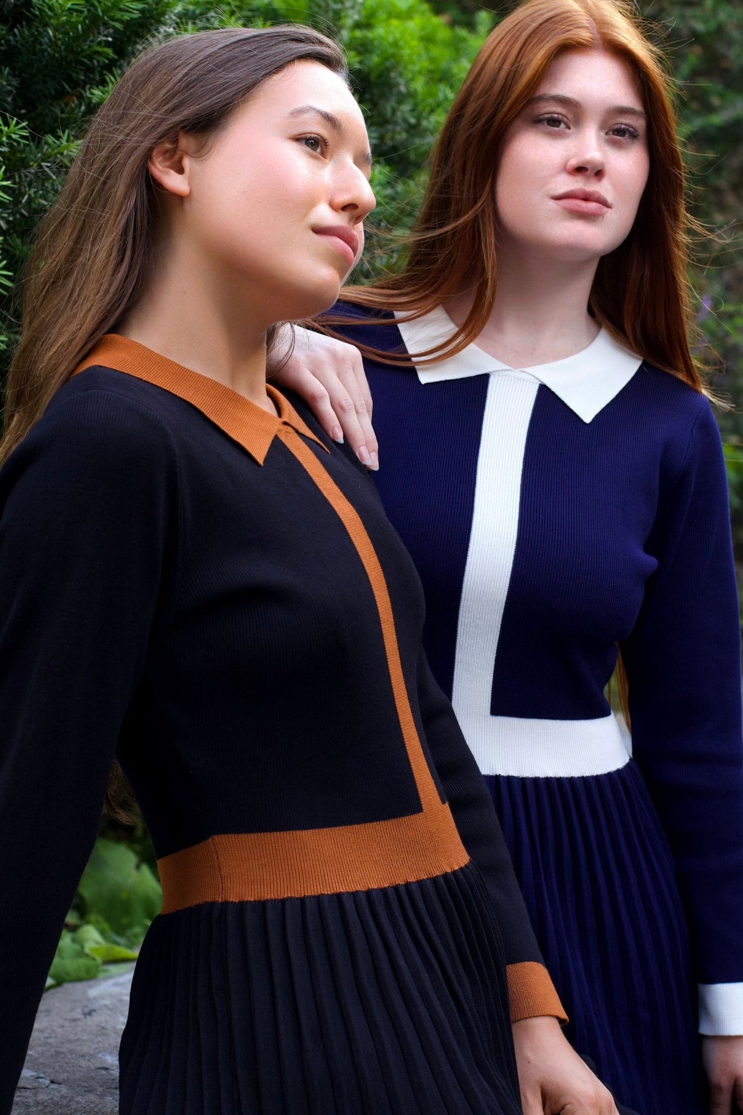 Clarissa Knit Women's Dress Contrast Trim Long Sleeves