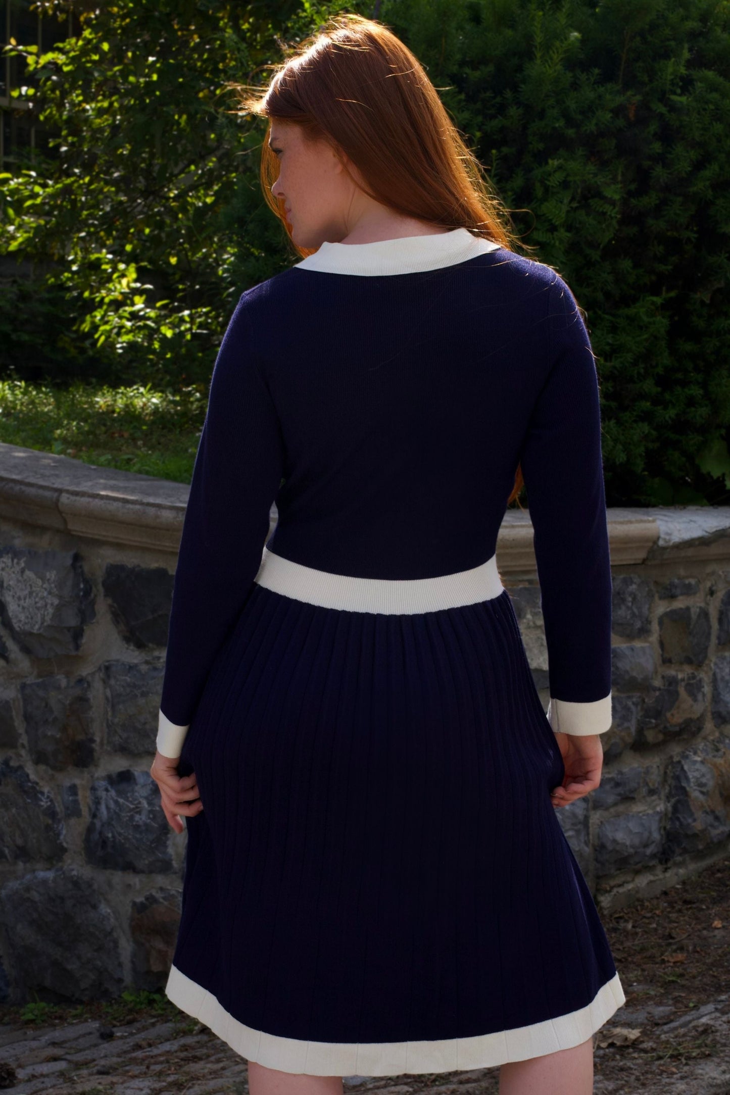 Clarissa Knit Women's Dress Contrast Trim Long Sleeves