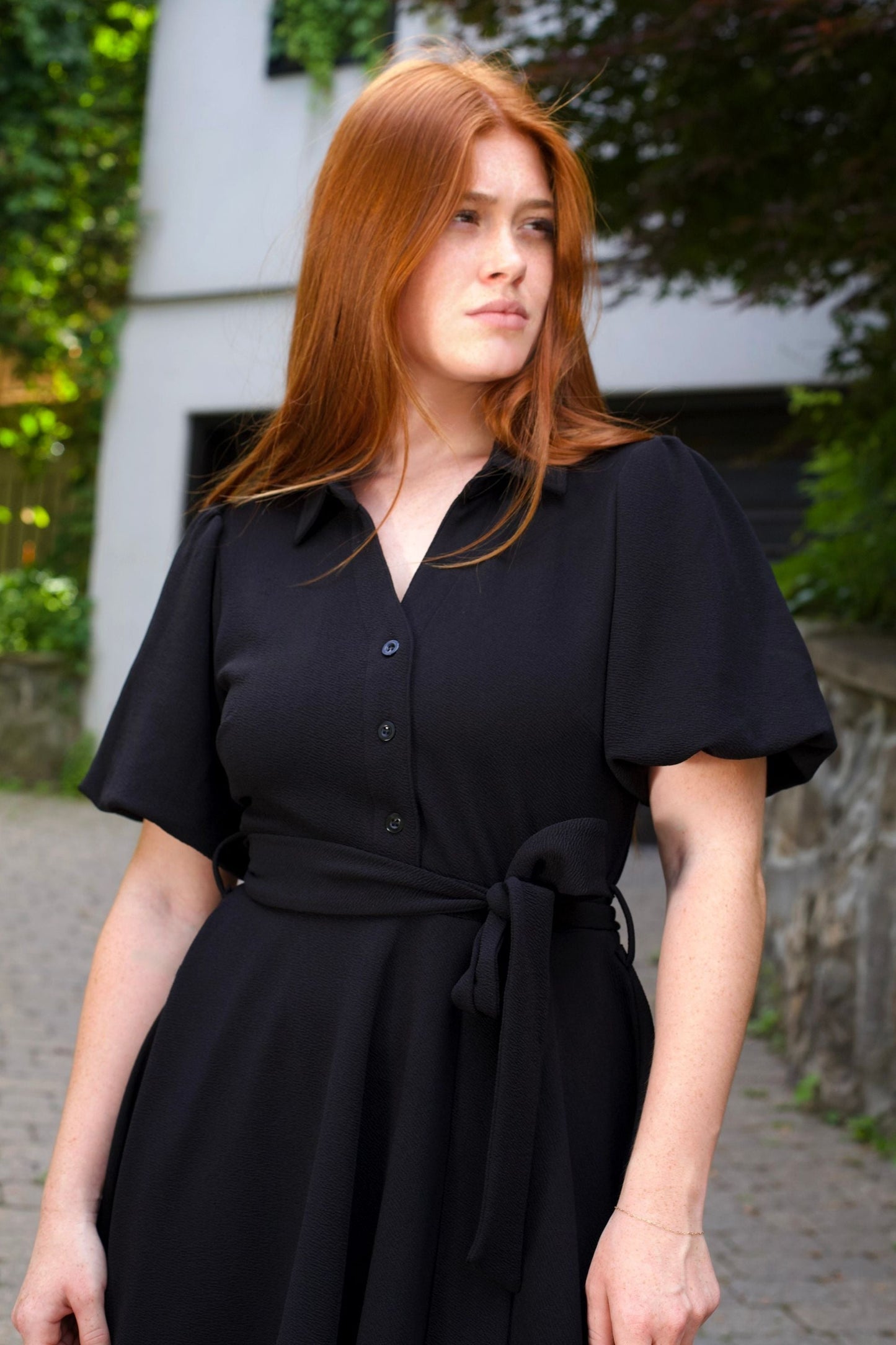 Coralie Women's Fit-and-Flare Shirt Dress Tie Waist Bell Sleeves