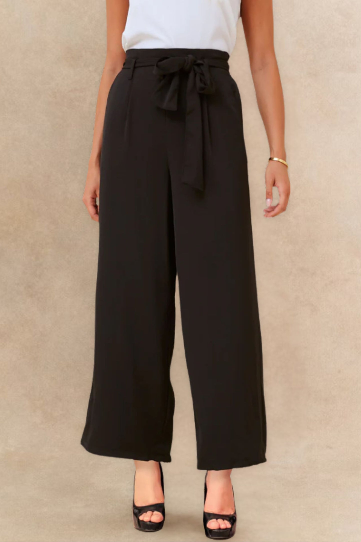 Alba Black Paperbag Pants Straight Leg Elastic Waistband