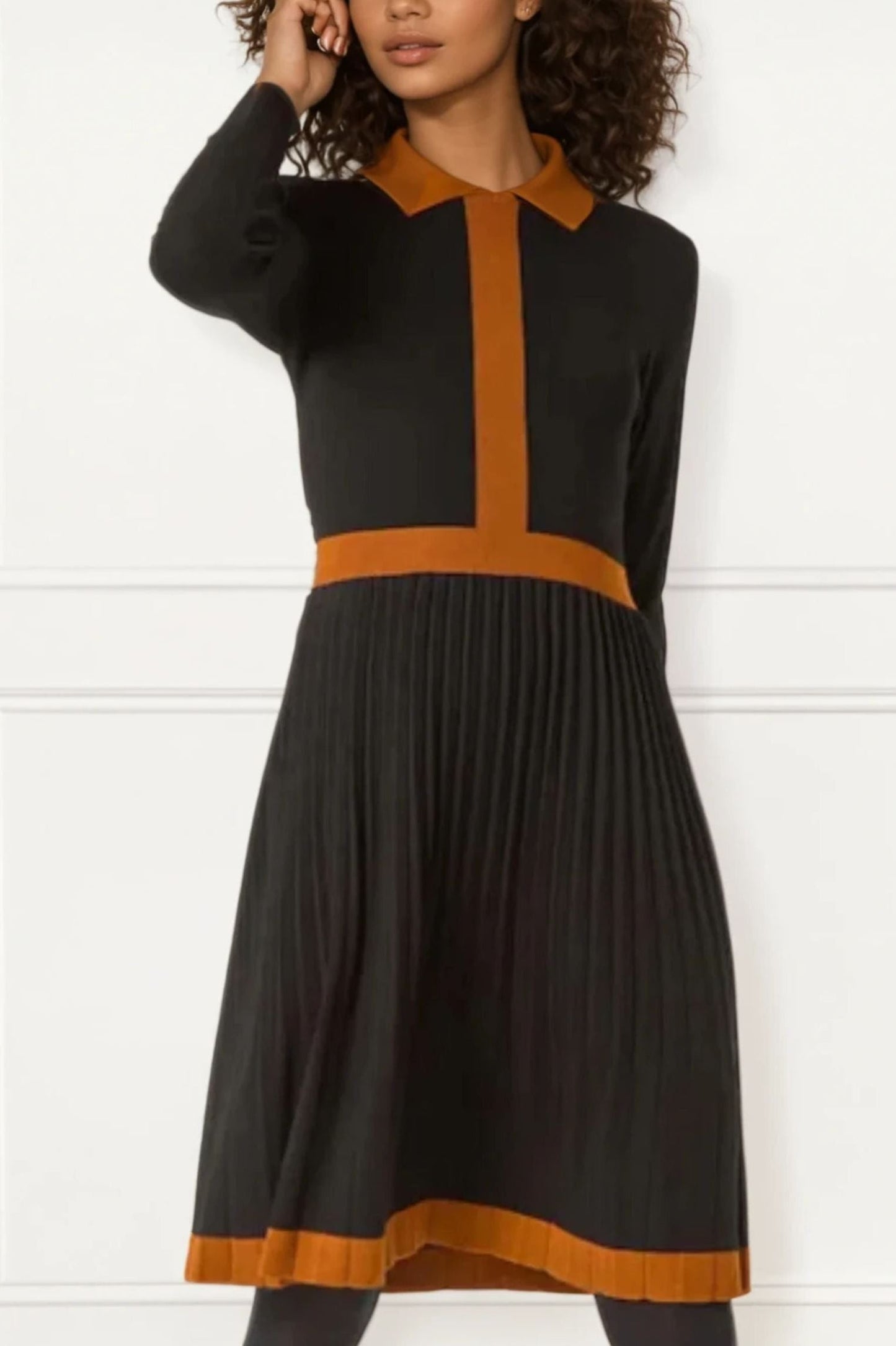 Clarissa Knit Women's Dress Contrast Trim Long Sleeves