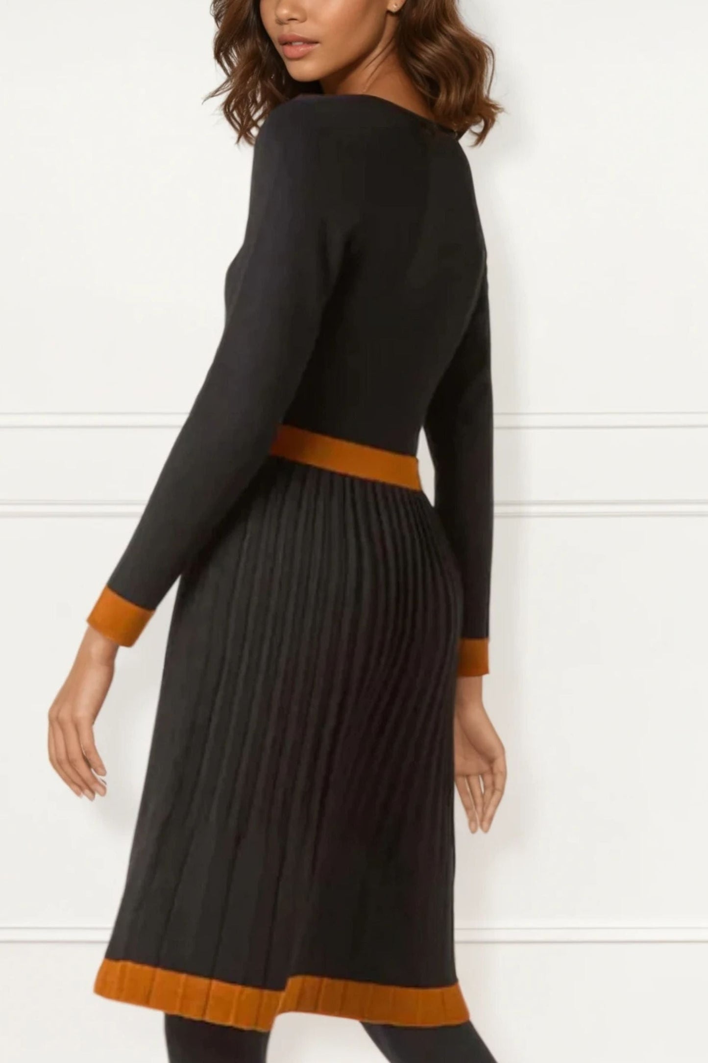 Clarissa Knit Women's Dress Contrast Trim Long Sleeves