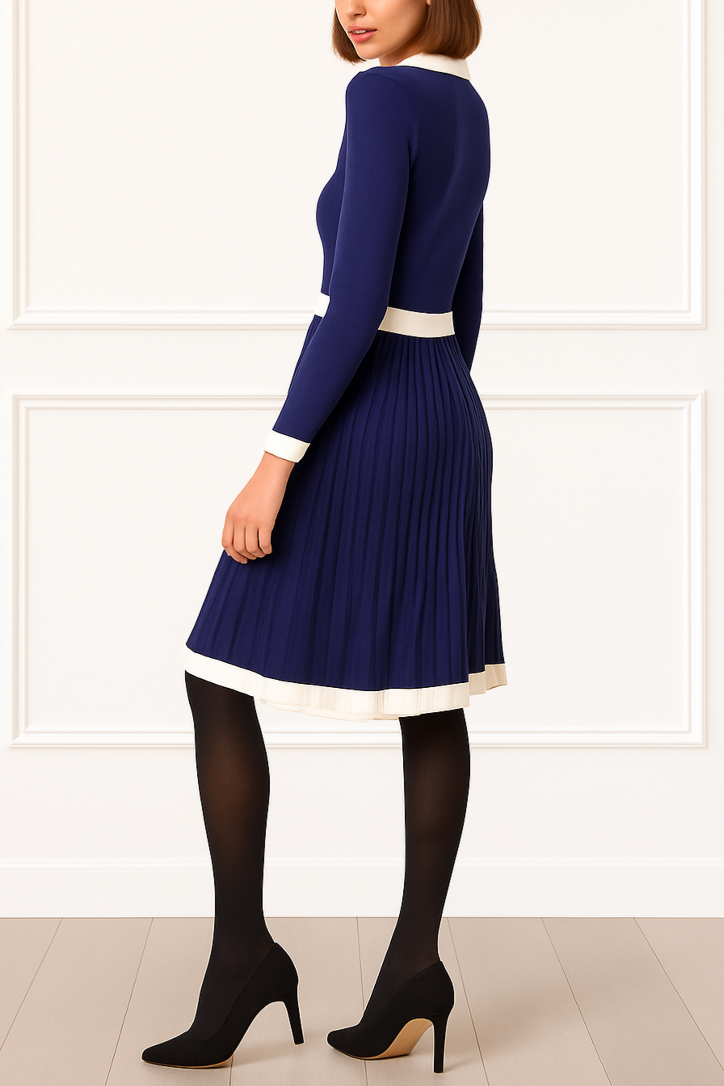 Clarissa Knit Women's Dress Contrast Trim Long Sleeves