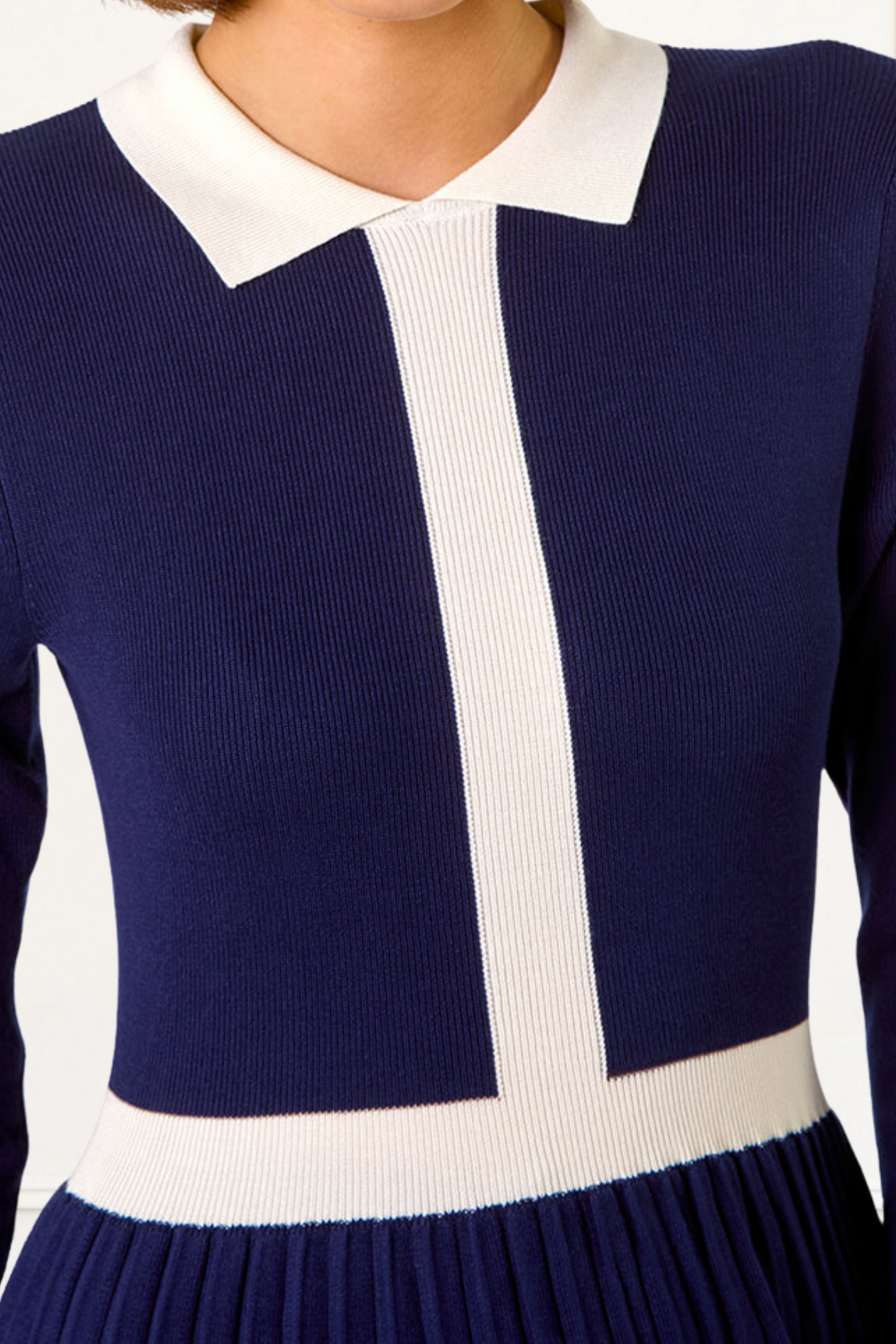 Clarissa Knit Women's Dress Contrast Trim Long Sleeves