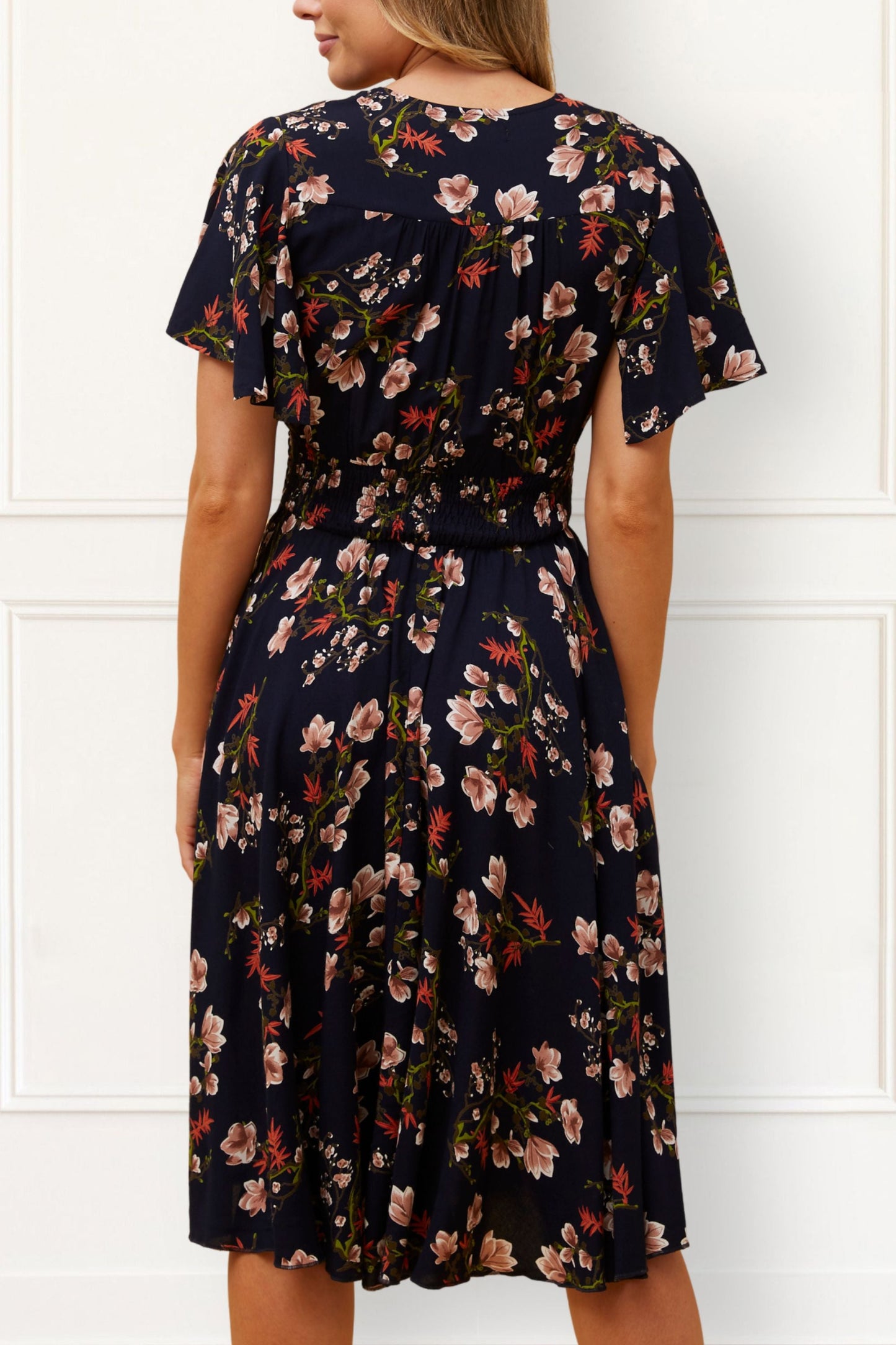 Dimi Floral Short Dress Smocked Waist Pockets