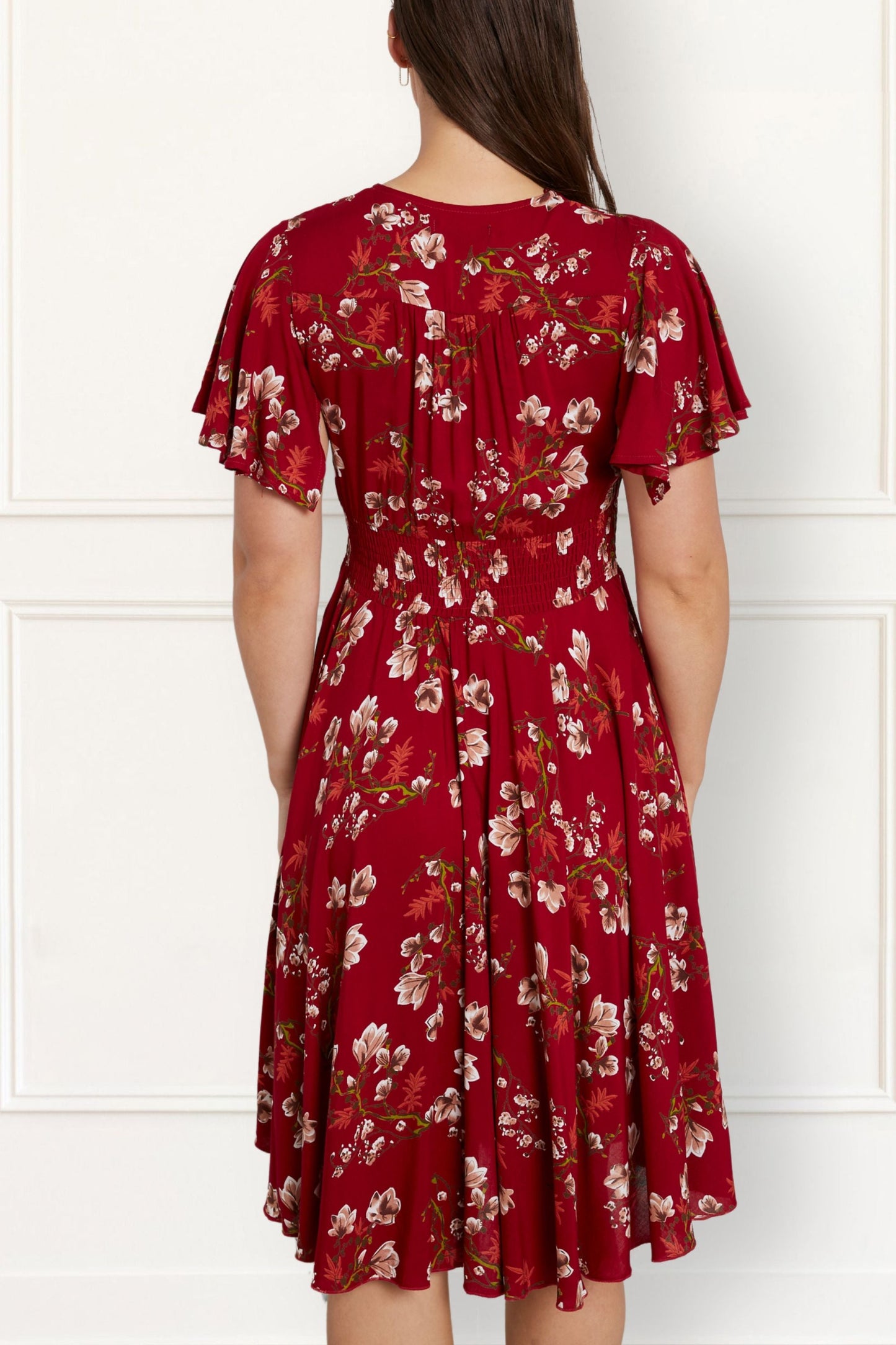 Dimi Floral Short Dress Smocked Waist Pockets