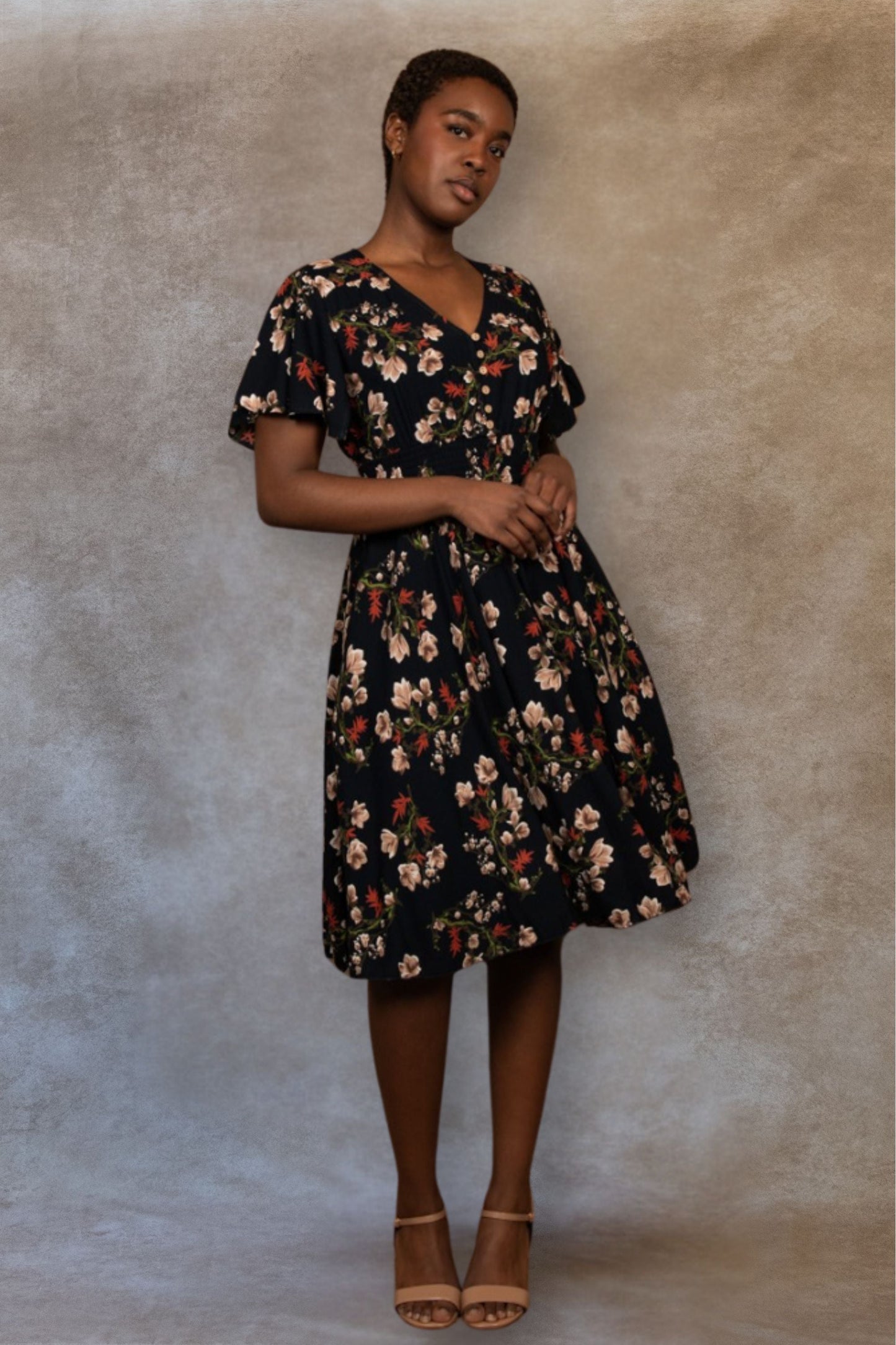 Dimi Floral Short Dress Smocked Waist Pockets