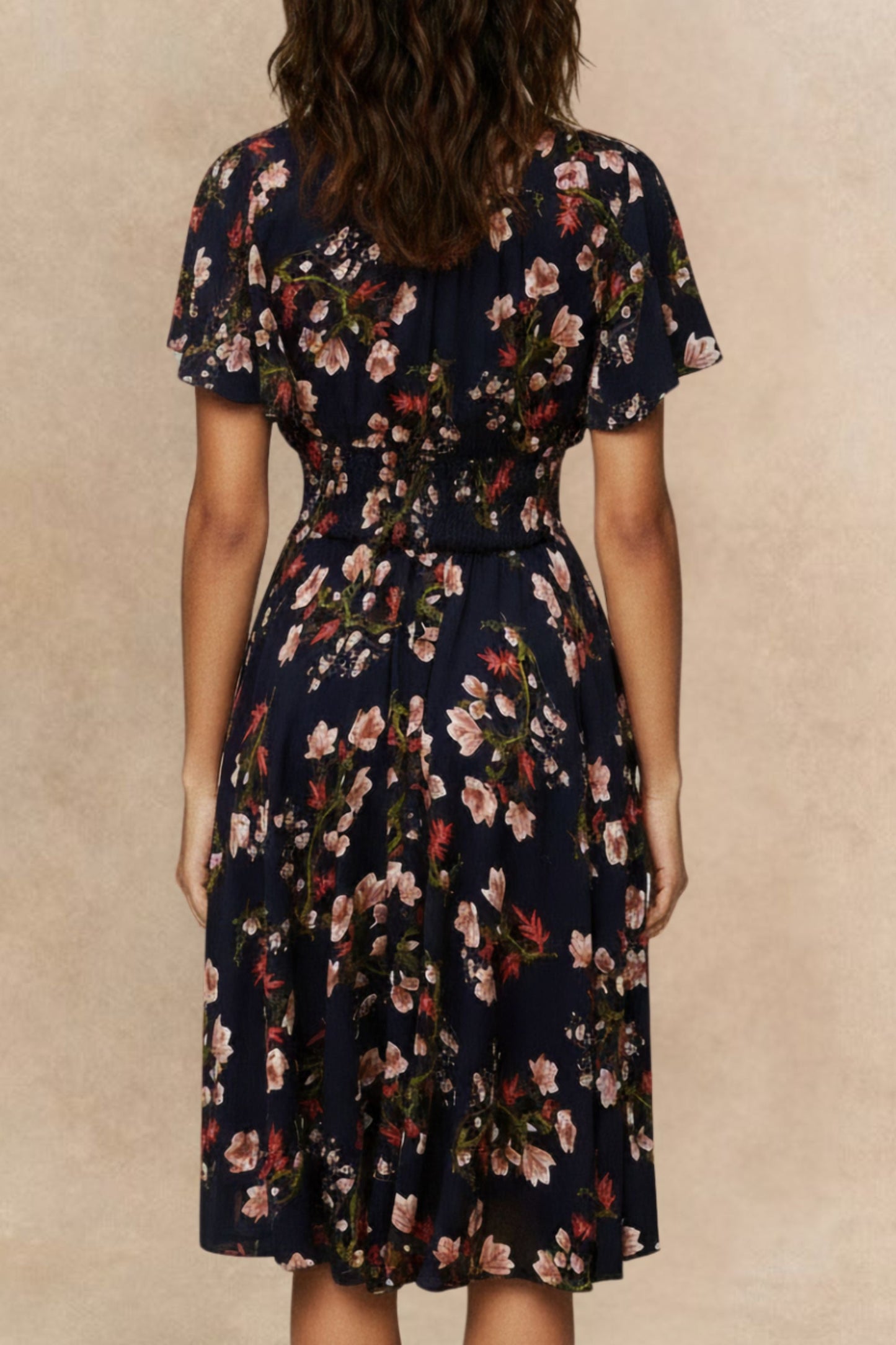 Dimi Floral Short Dress Smocked Waist Pockets