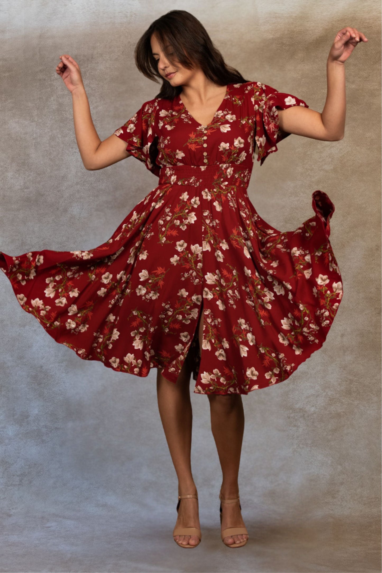 Dimi Floral Short Dress Smocked Waist Pockets
