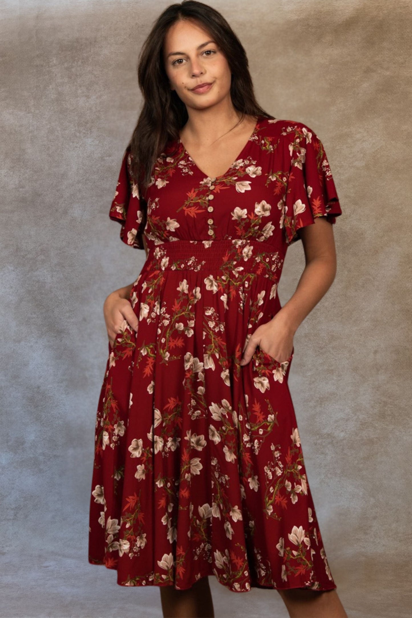 Dimi Floral Short Dress Smocked Waist Pockets