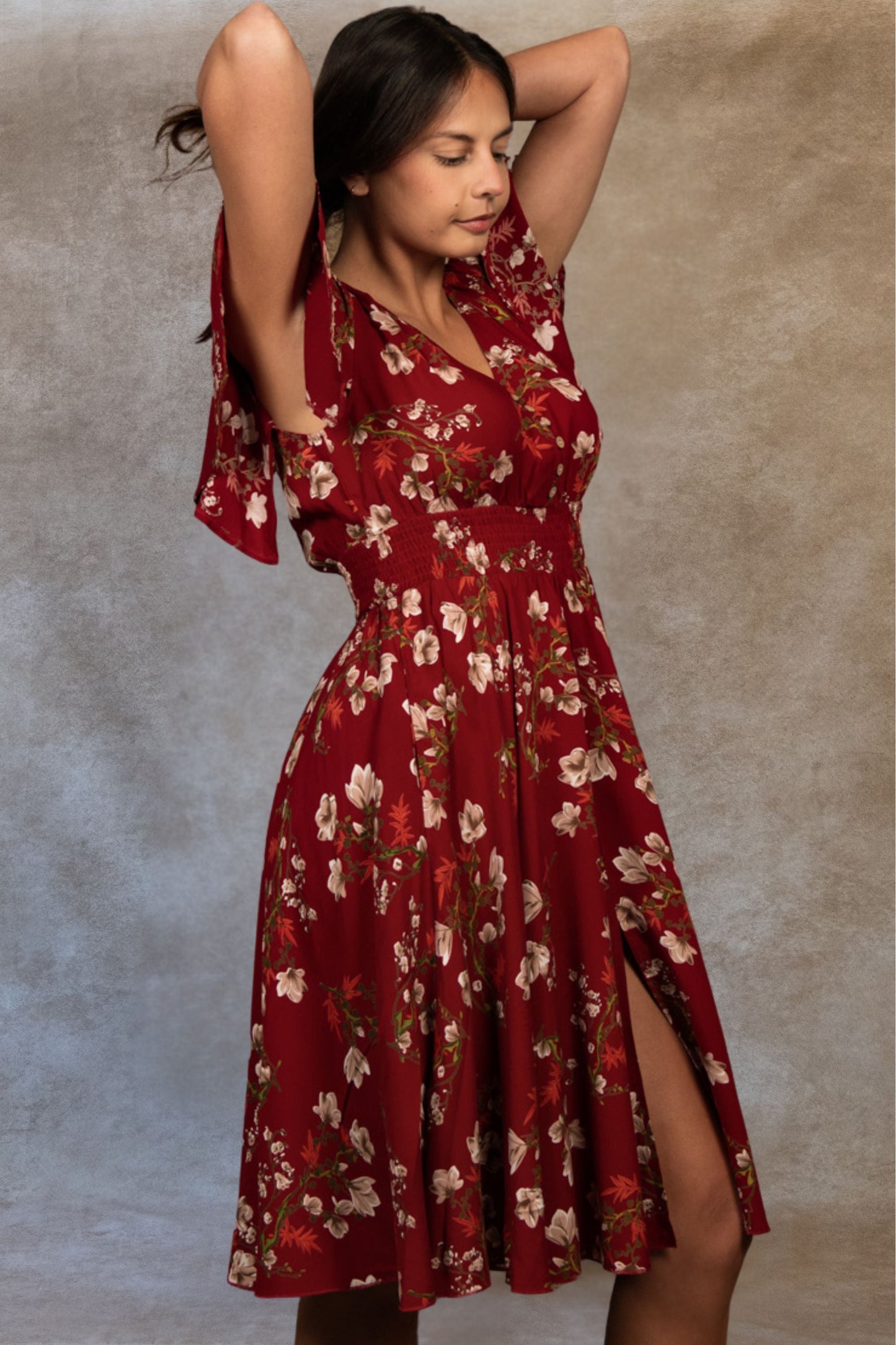 Dimi Floral Short Dress Smocked Waist Pockets