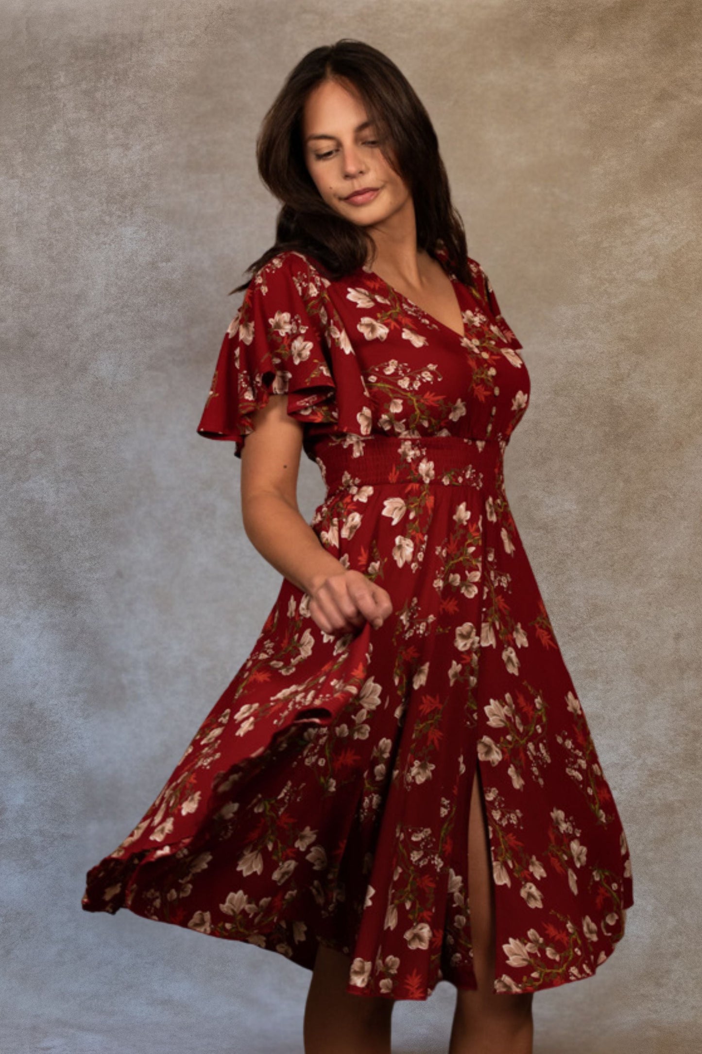 Dimi Floral Short Dress Smocked Waist Pockets