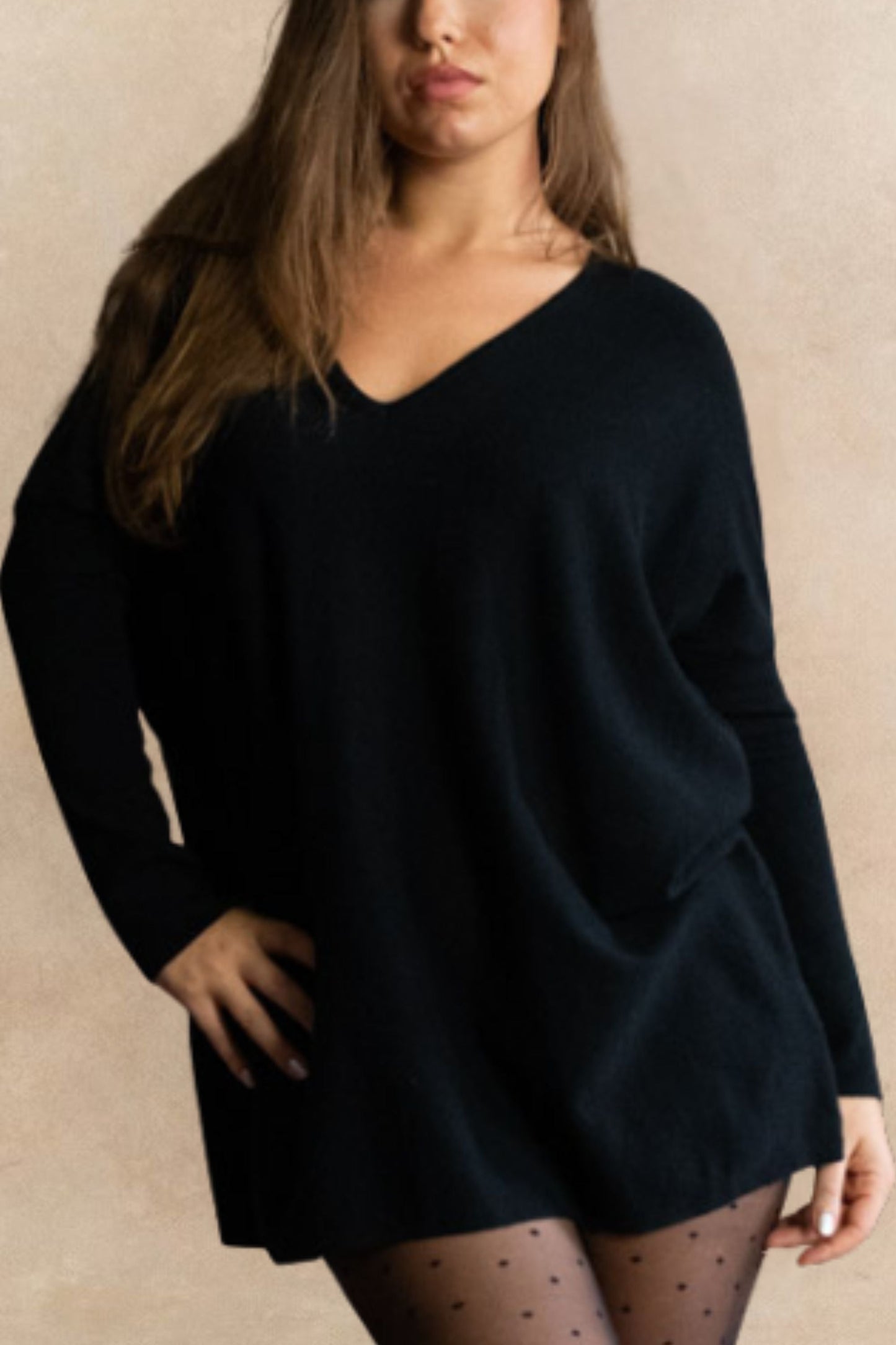 Emma V-Neck Oversize Sweater Long Sleeve Loose Fit Soft Knit Casual Cozy