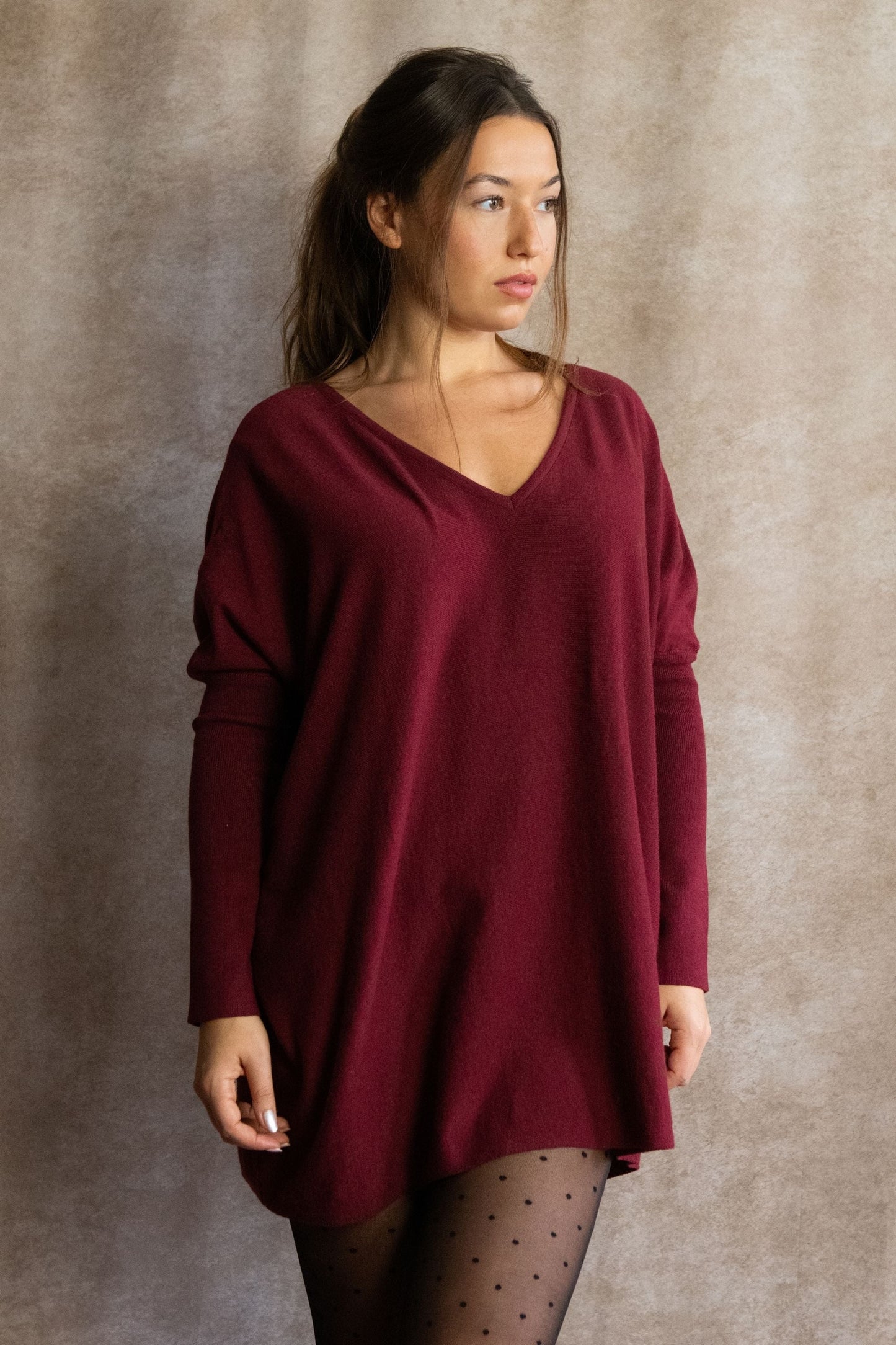 Emma V-Neck Oversize Sweater Long Sleeve Loose Fit Soft Knit Casual Cozy