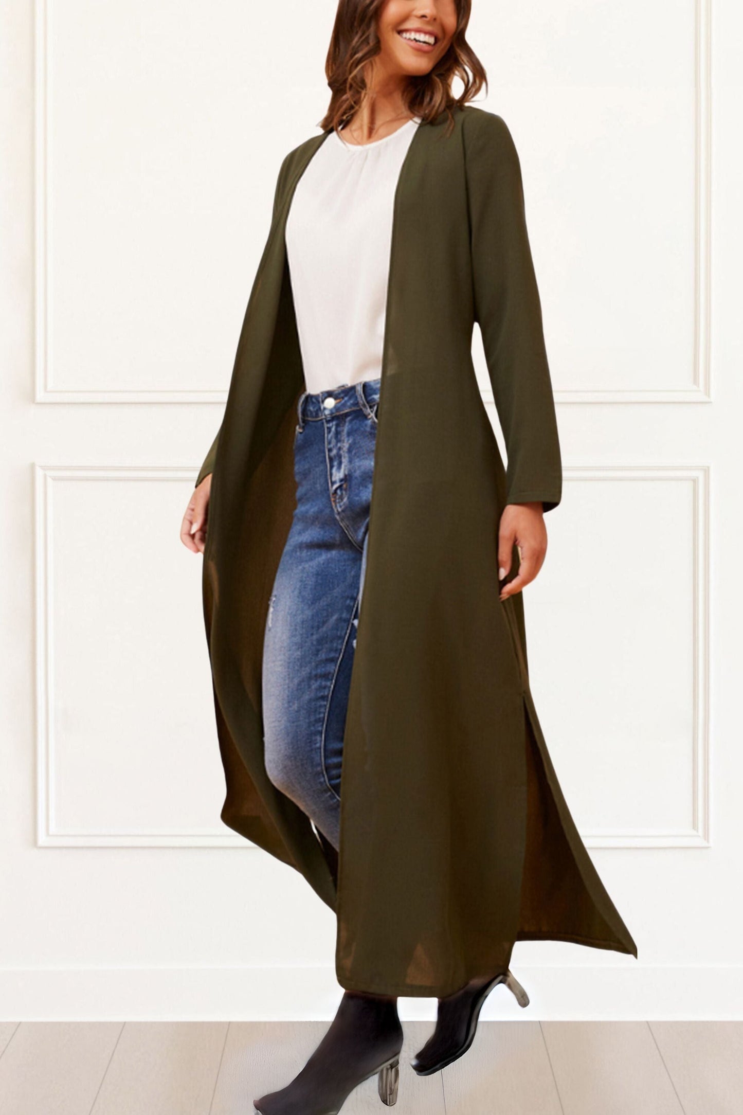 Fanny Long Woven Cover-Up Maxi Cardigan Open Tie Front