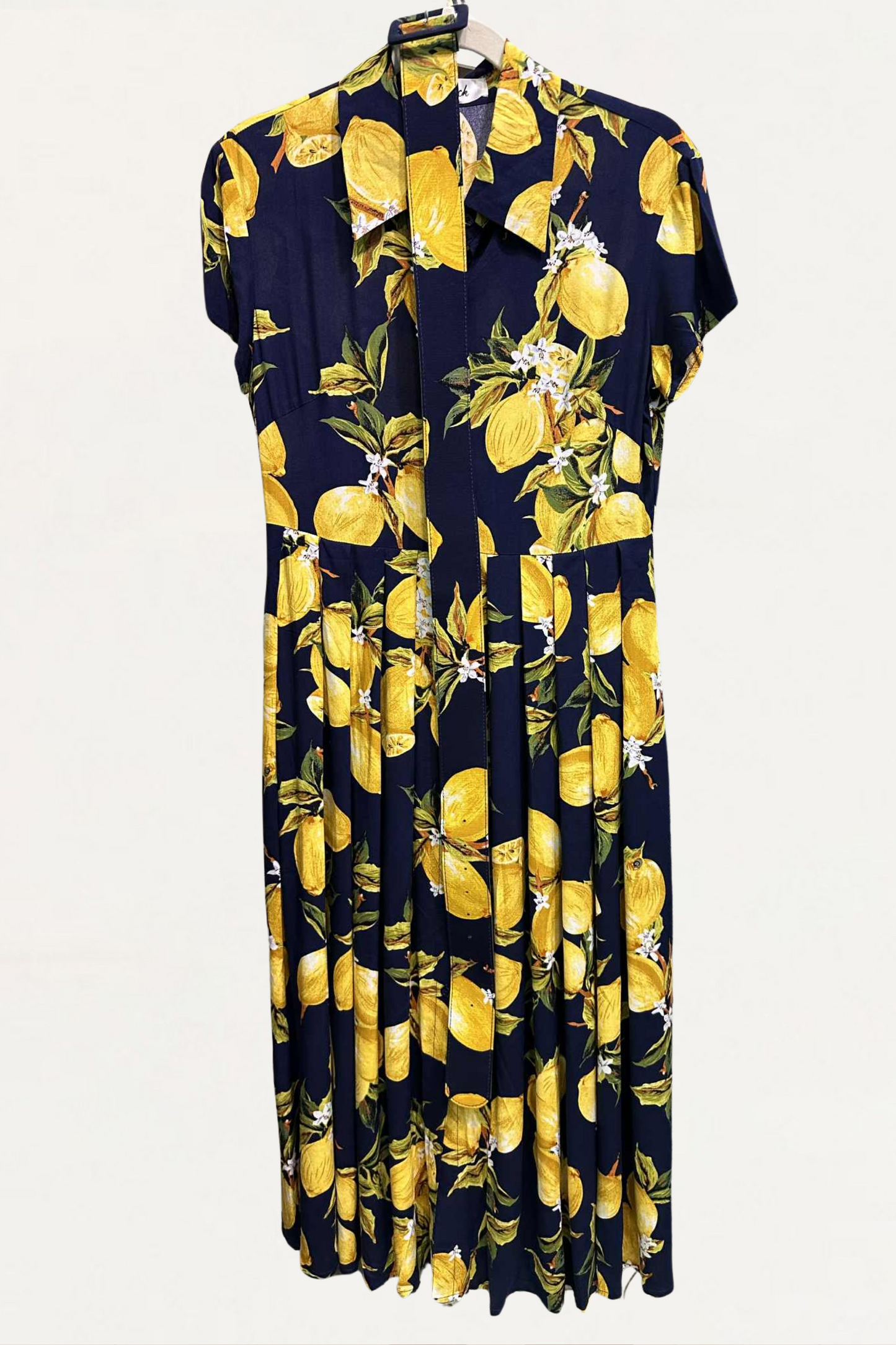 Galia Midi Lemon Shirt Dress Button-Down Belted & Pockets