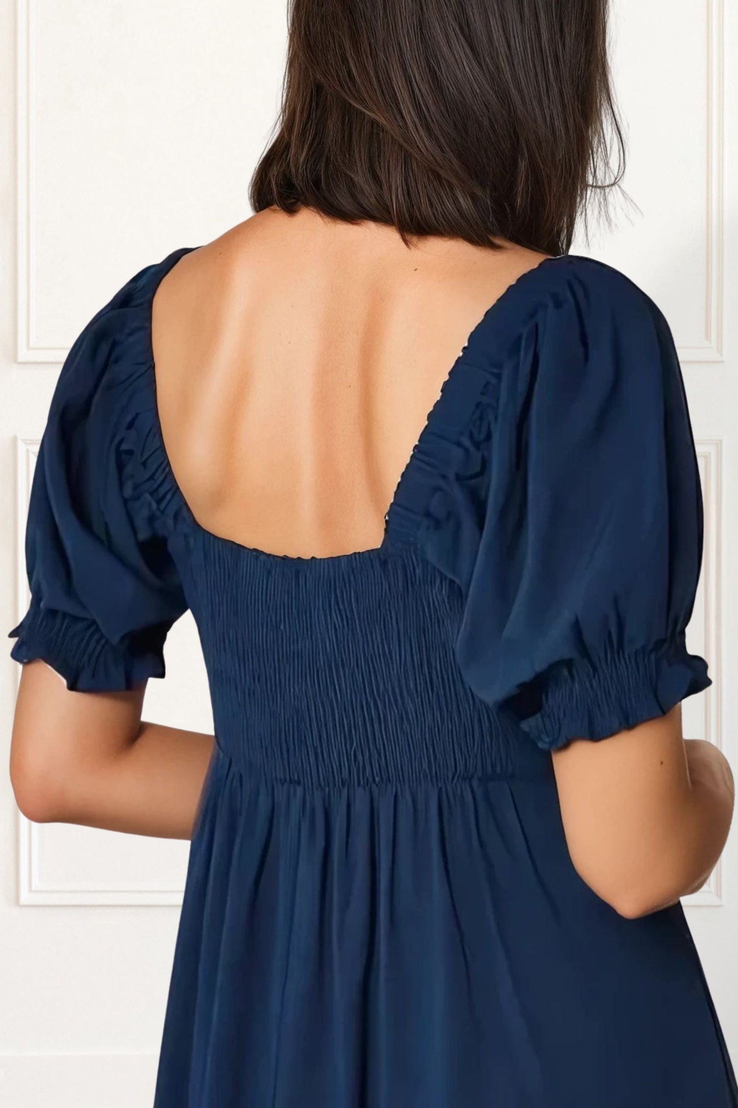Genevieve Midi Dress Square Neck Fit and Flare Bow Front Retro