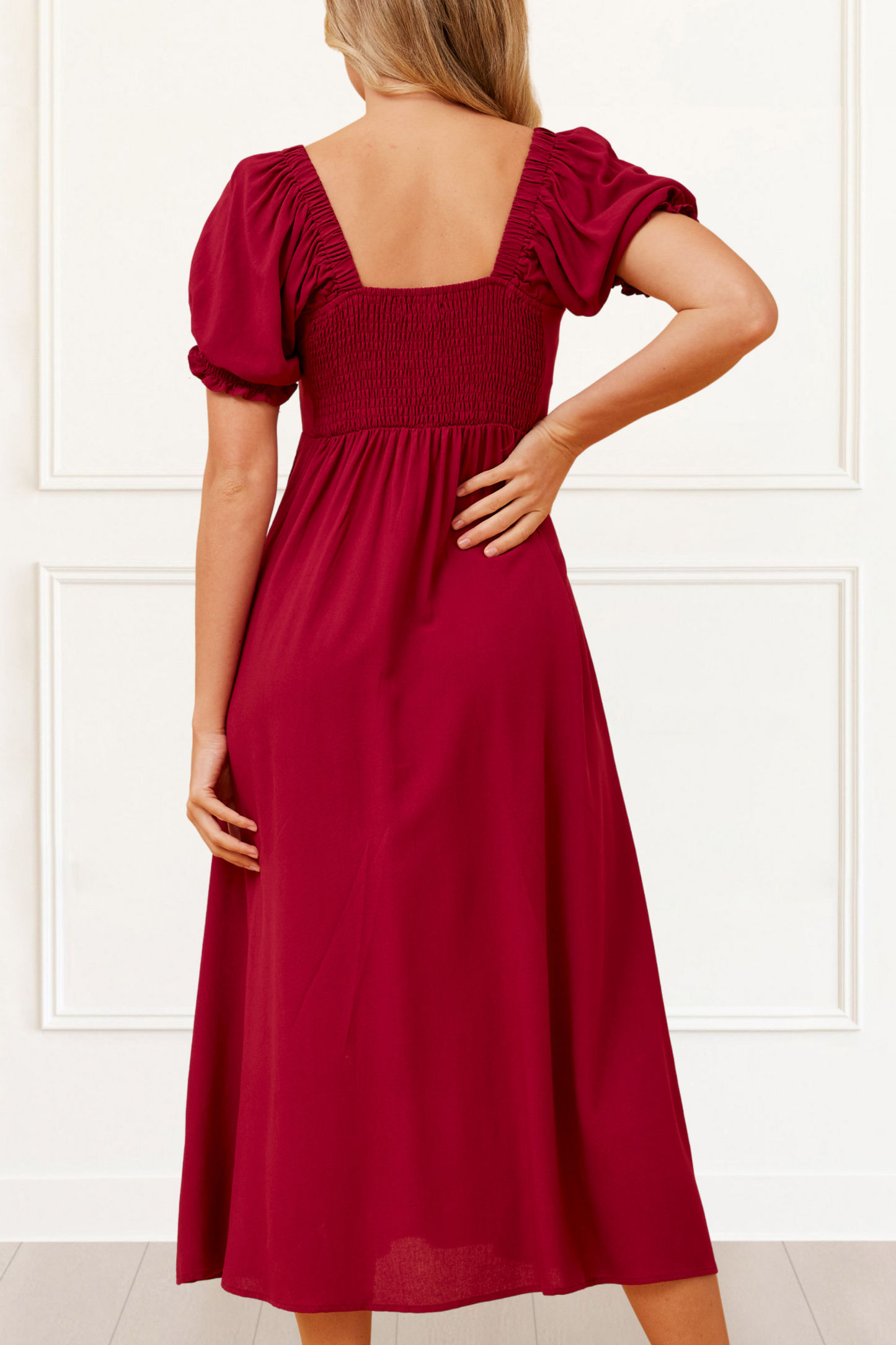 Genevieve Midi Dress Square Neck Fit and Flare Bow Front Retro