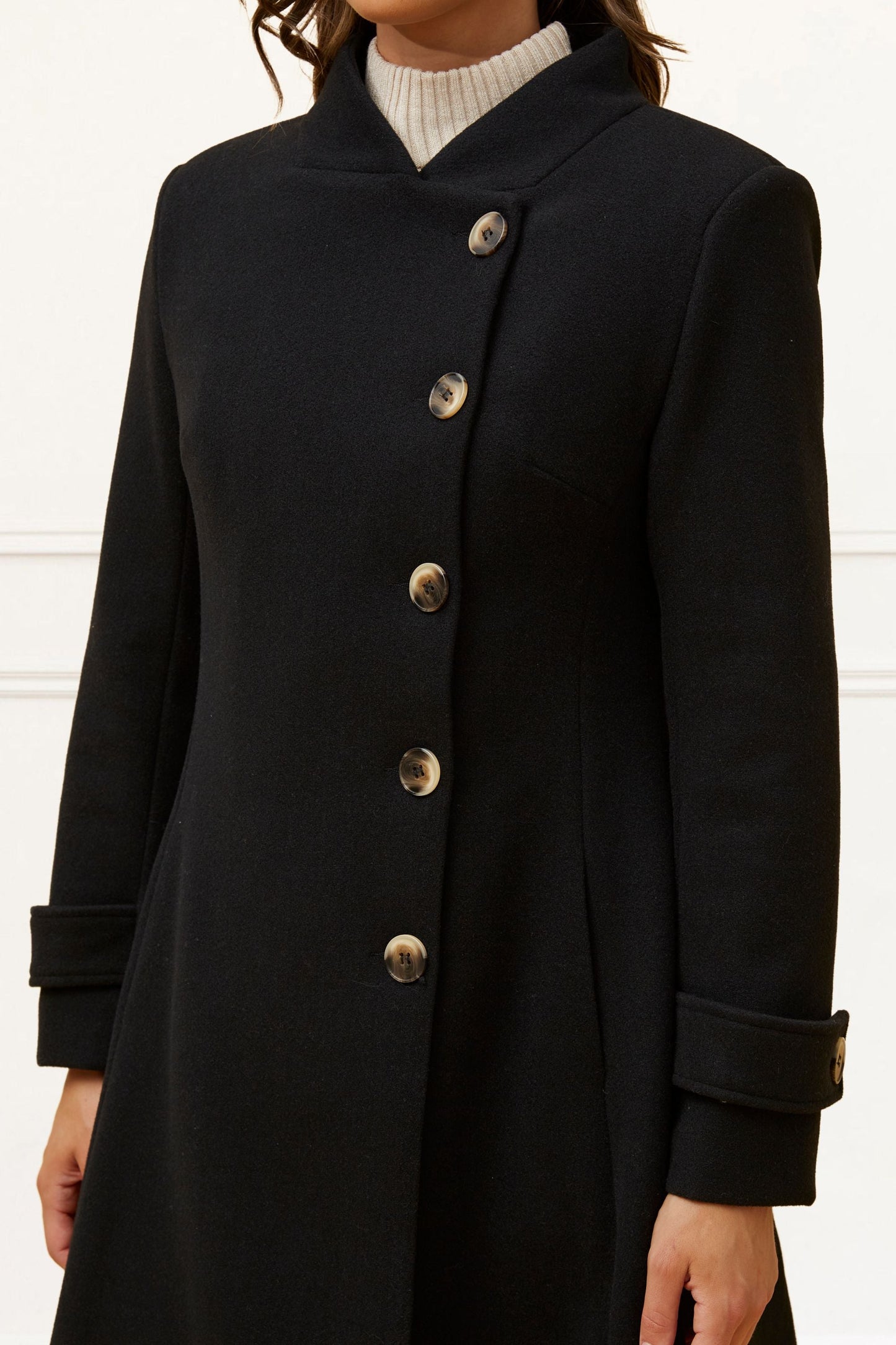 Harper Retro Flared Coat Side Buttons - Onze Montreal Beige / XS Annick