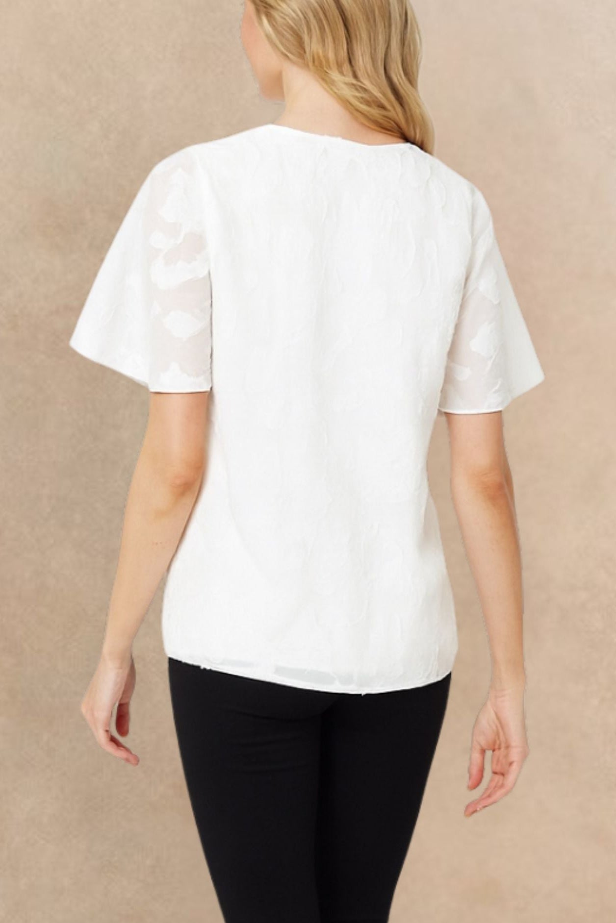 Lucie Embroidered V-Neck Blouse Lace Trim Flutter Sleeves Women