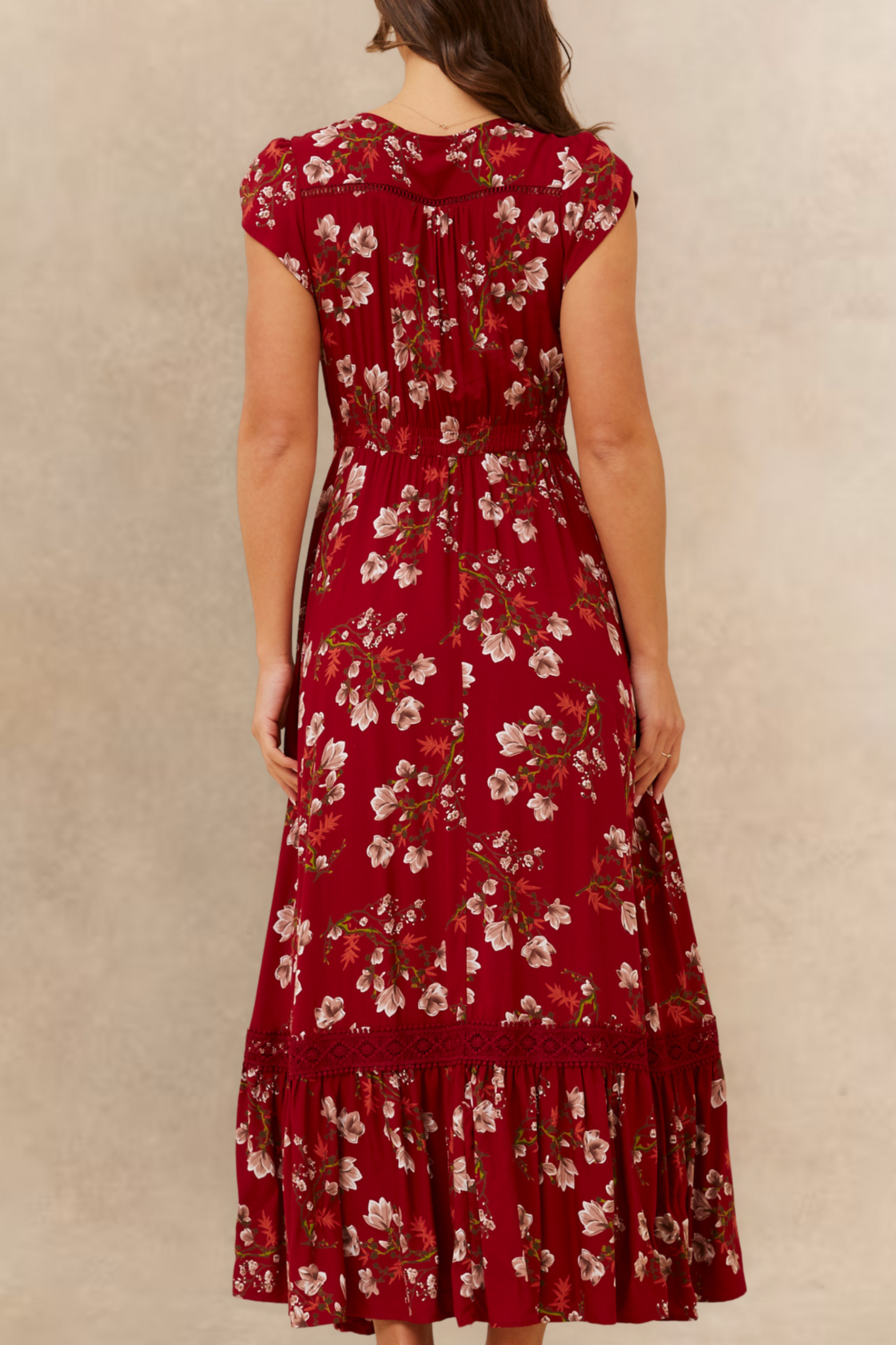 Garance Floral Button Front Maxi Dress Smocked Waist Ruffle Hem