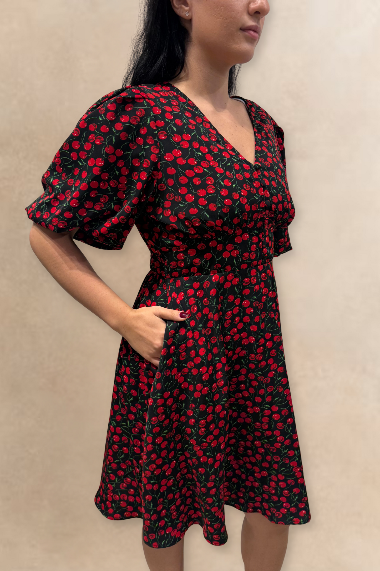Cindy Black Cherry Fit and Flare Dress Flowy Sleeves