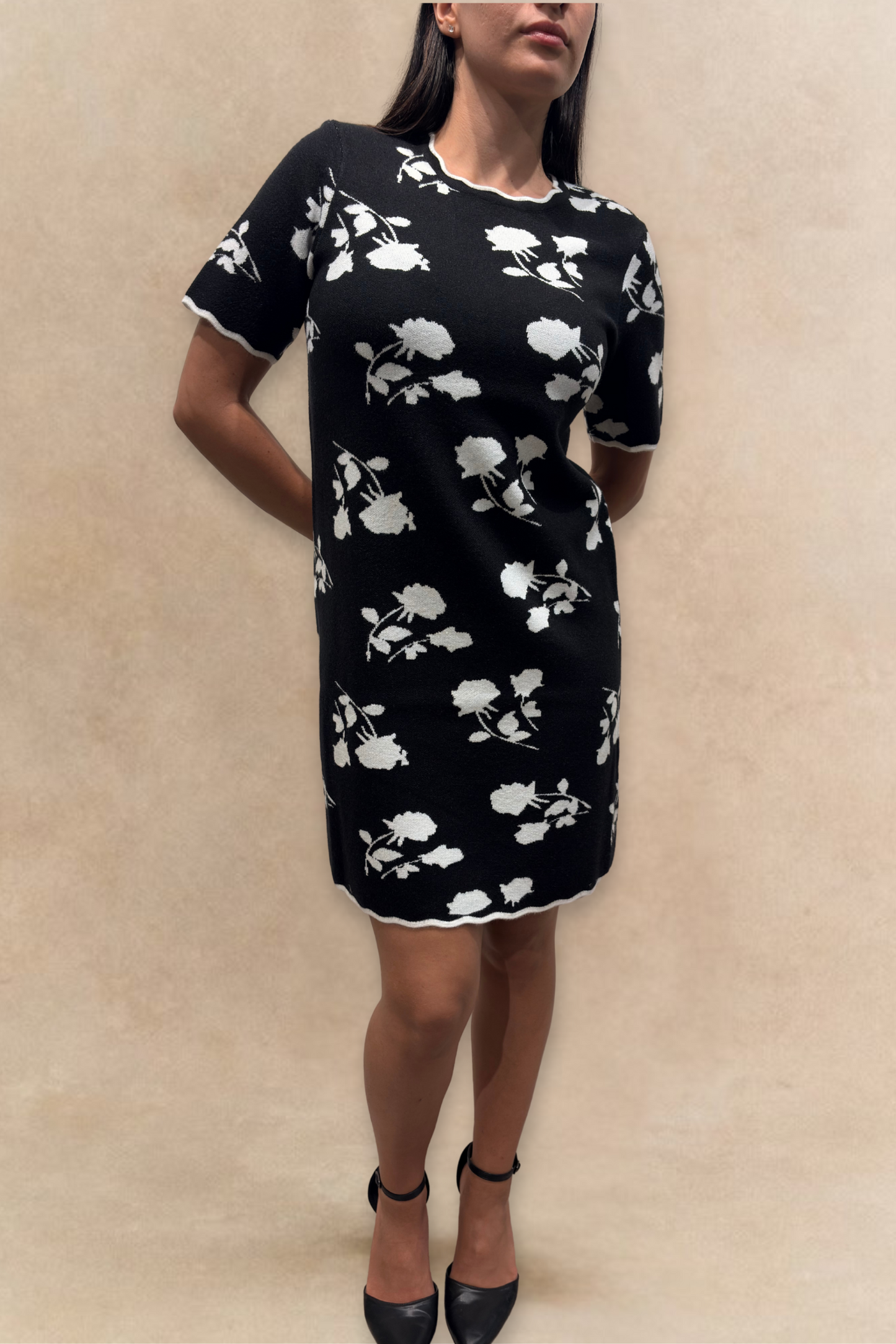 Suzanna Women's Black Floral Print Dress Short Sleeves