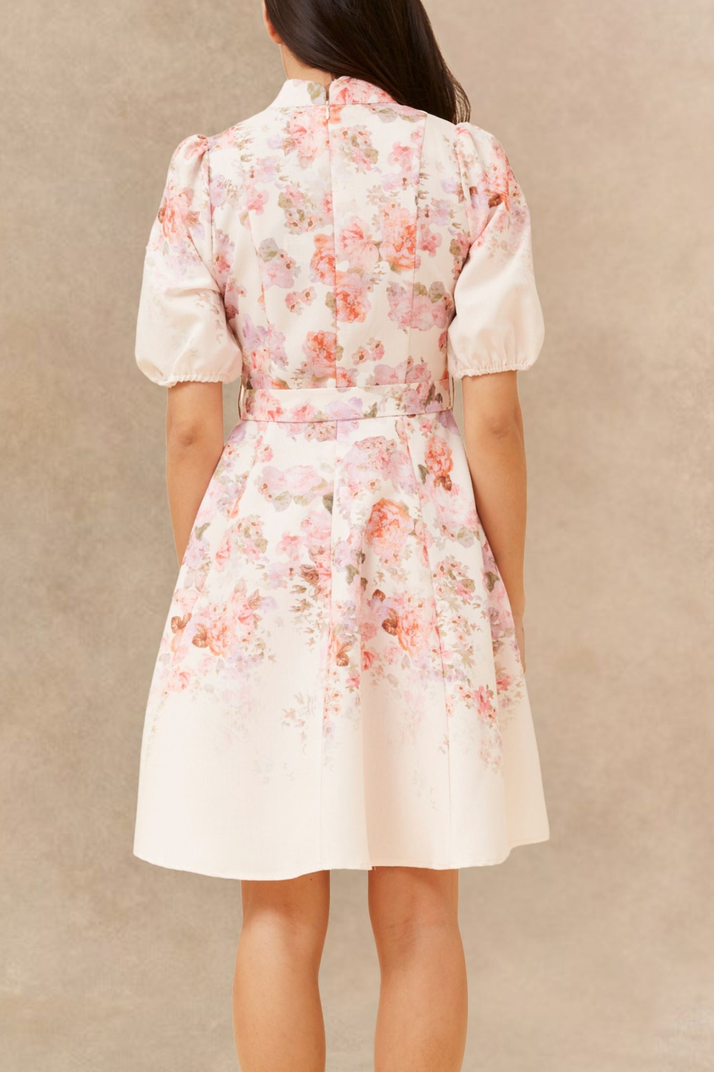 Sunniva White Vintage-Inspired Pink Floral Print Dress