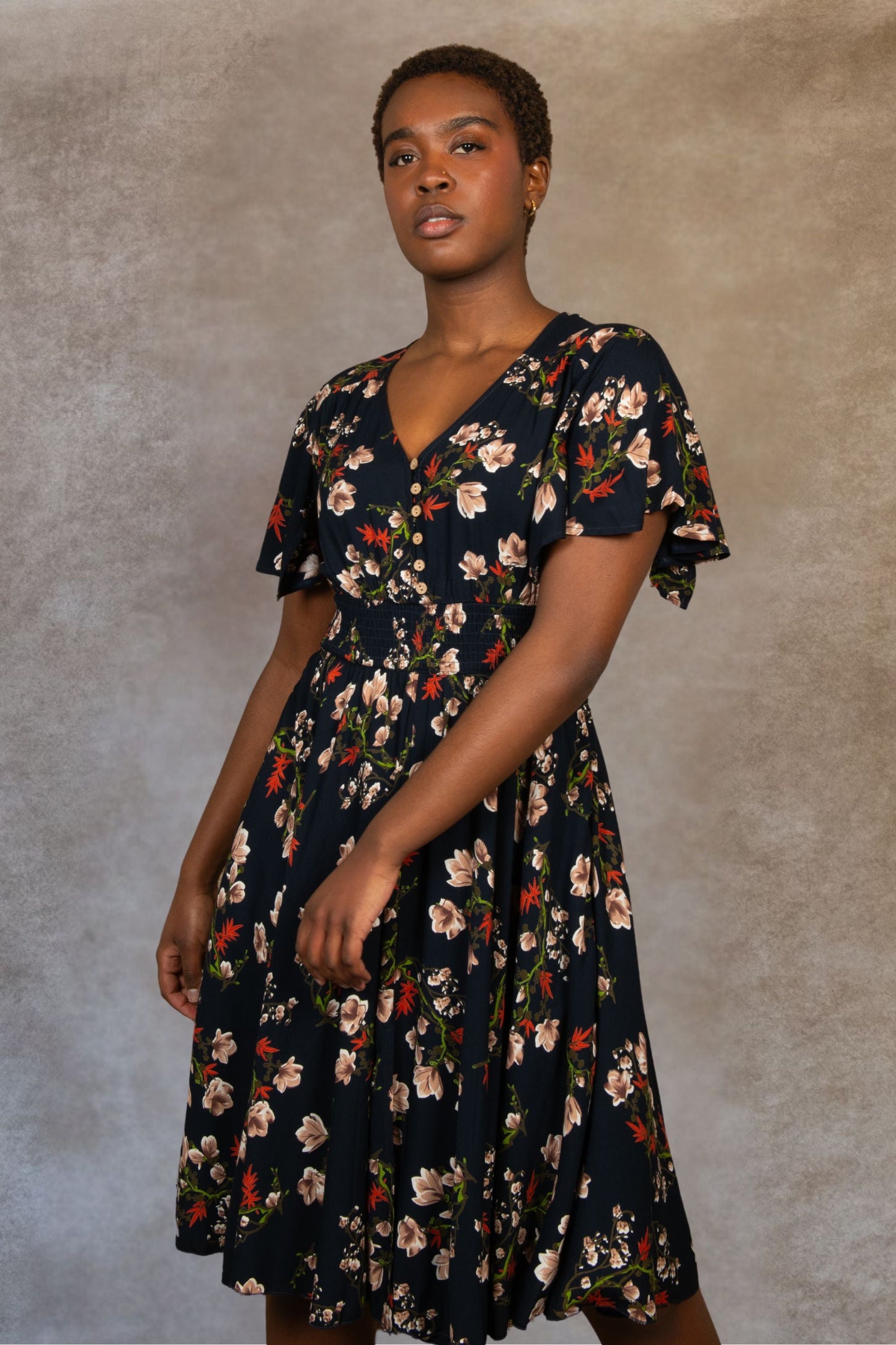 Dimi Floral Short Dress Smocked Waist Pockets
