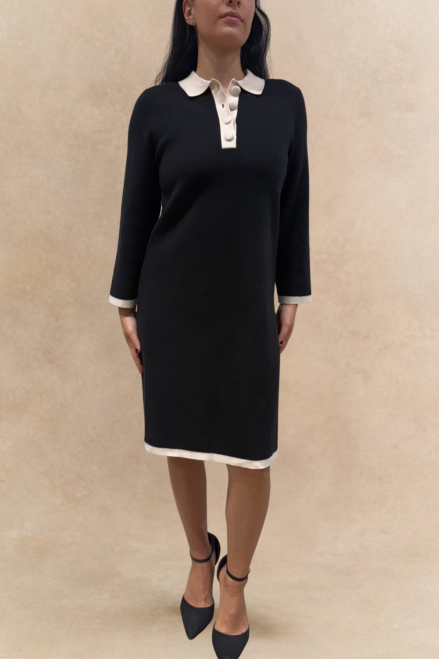 Vivienne Black Knit Dress with White Collar