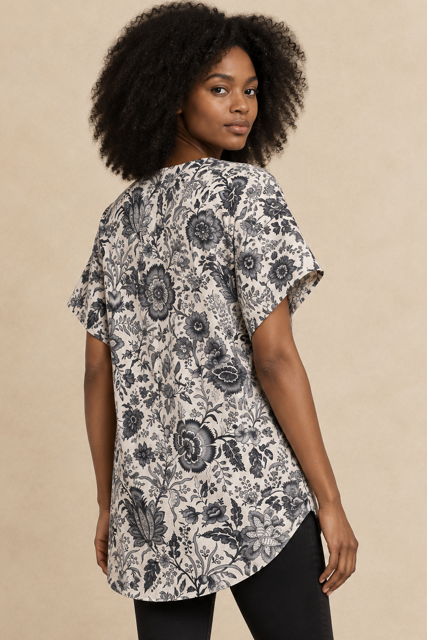 Amalia | Printed High-Low V-Neck Top