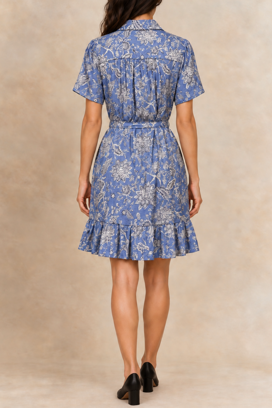 Evangeline | Printed Tie-Waist Shirt Dress
