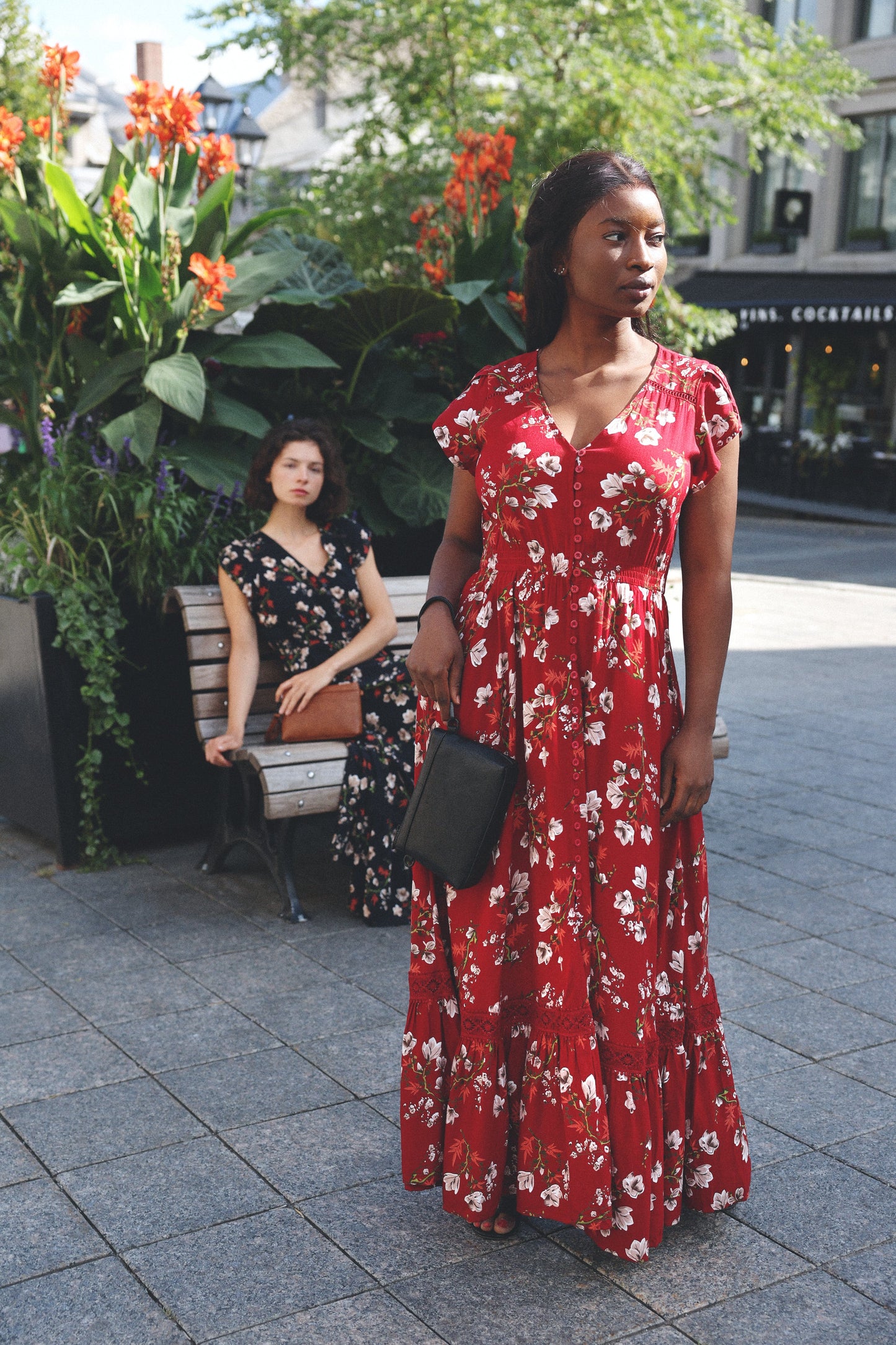 Garance Floral Button Front Maxi Dress Smocked Waist Ruffle Hem