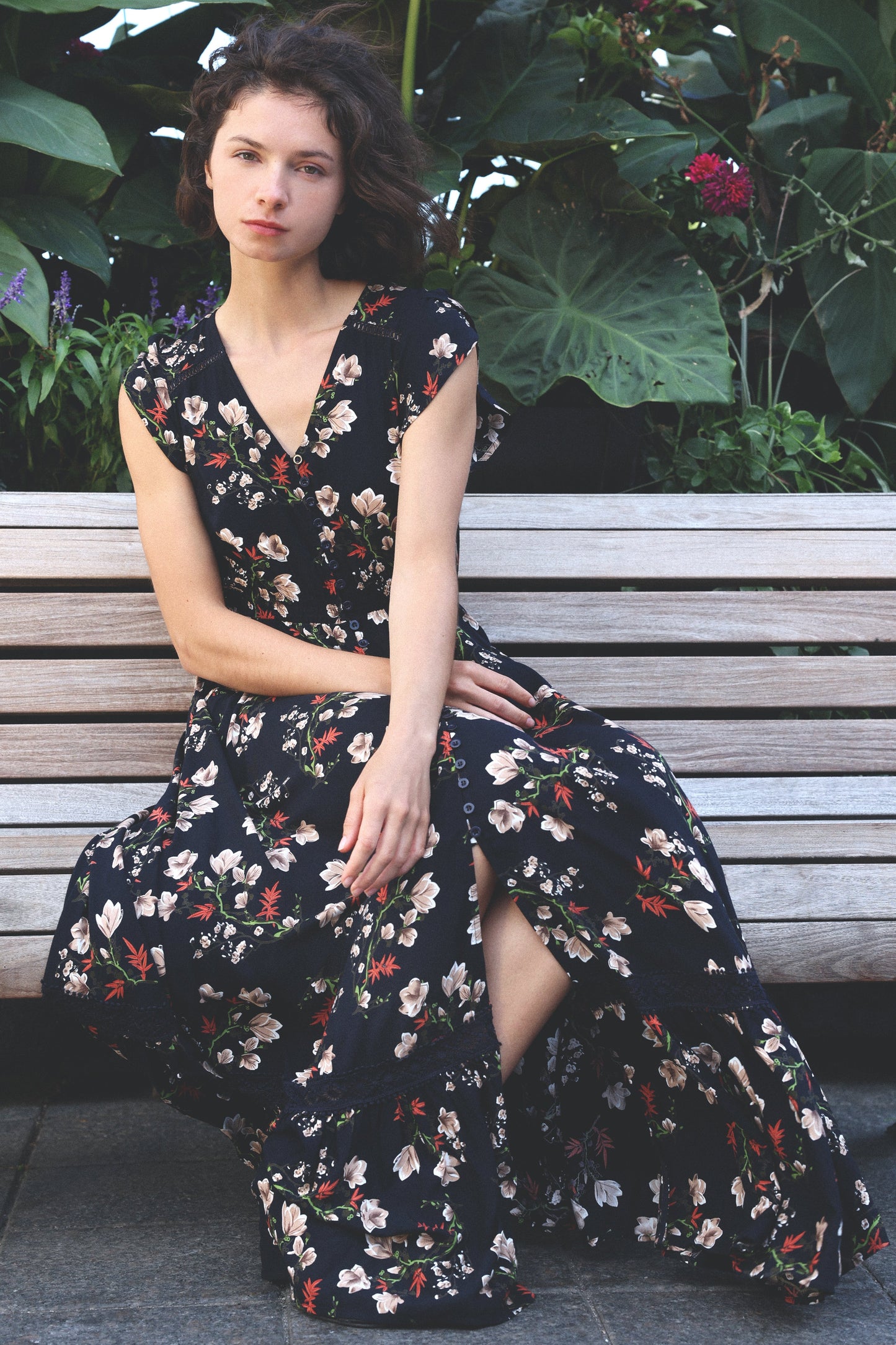 Garance Floral Button Front Maxi Dress Smocked Waist Ruffle Hem