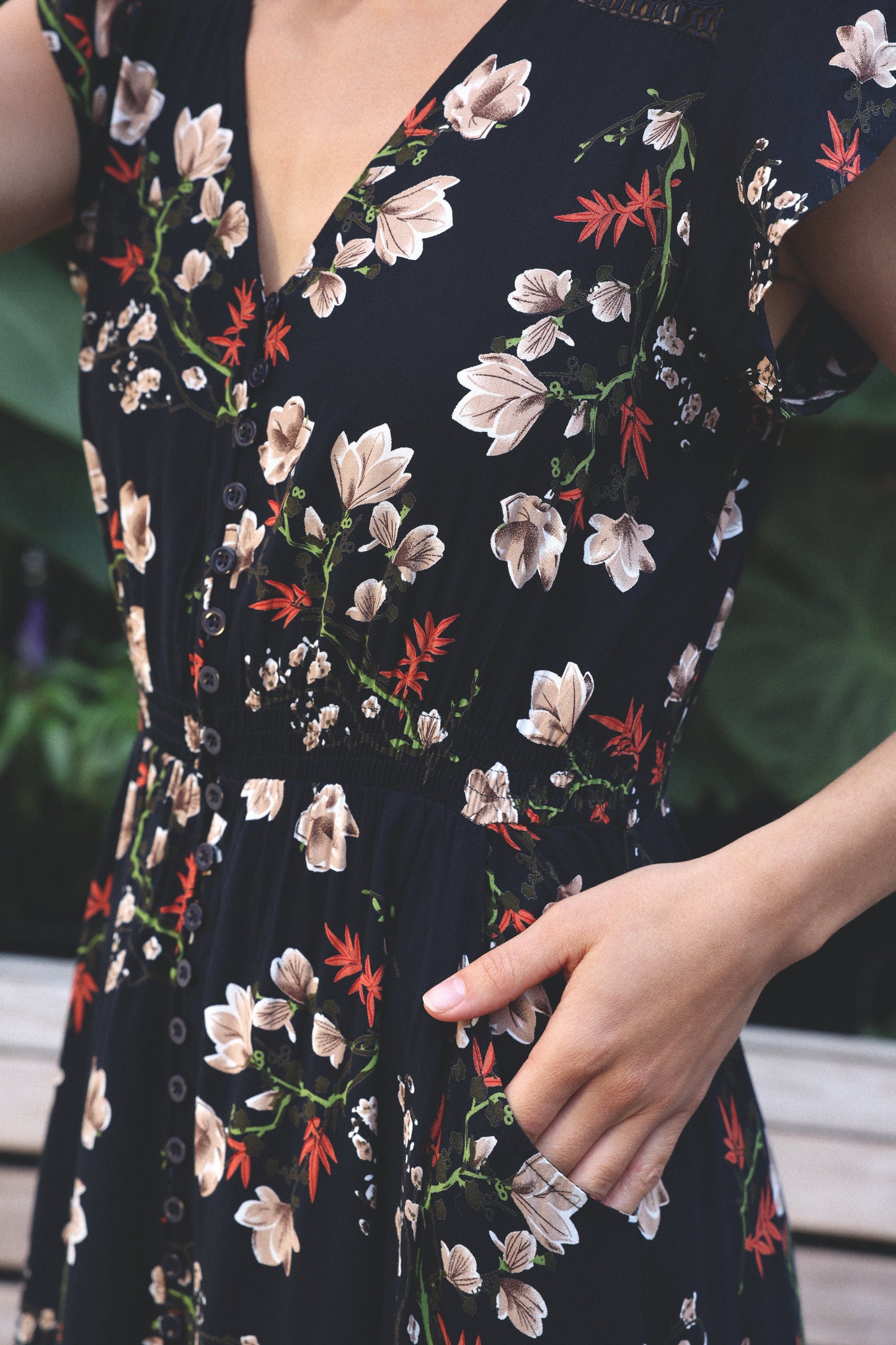 Garance Floral Button Front Maxi Dress Smocked Waist Ruffle Hem