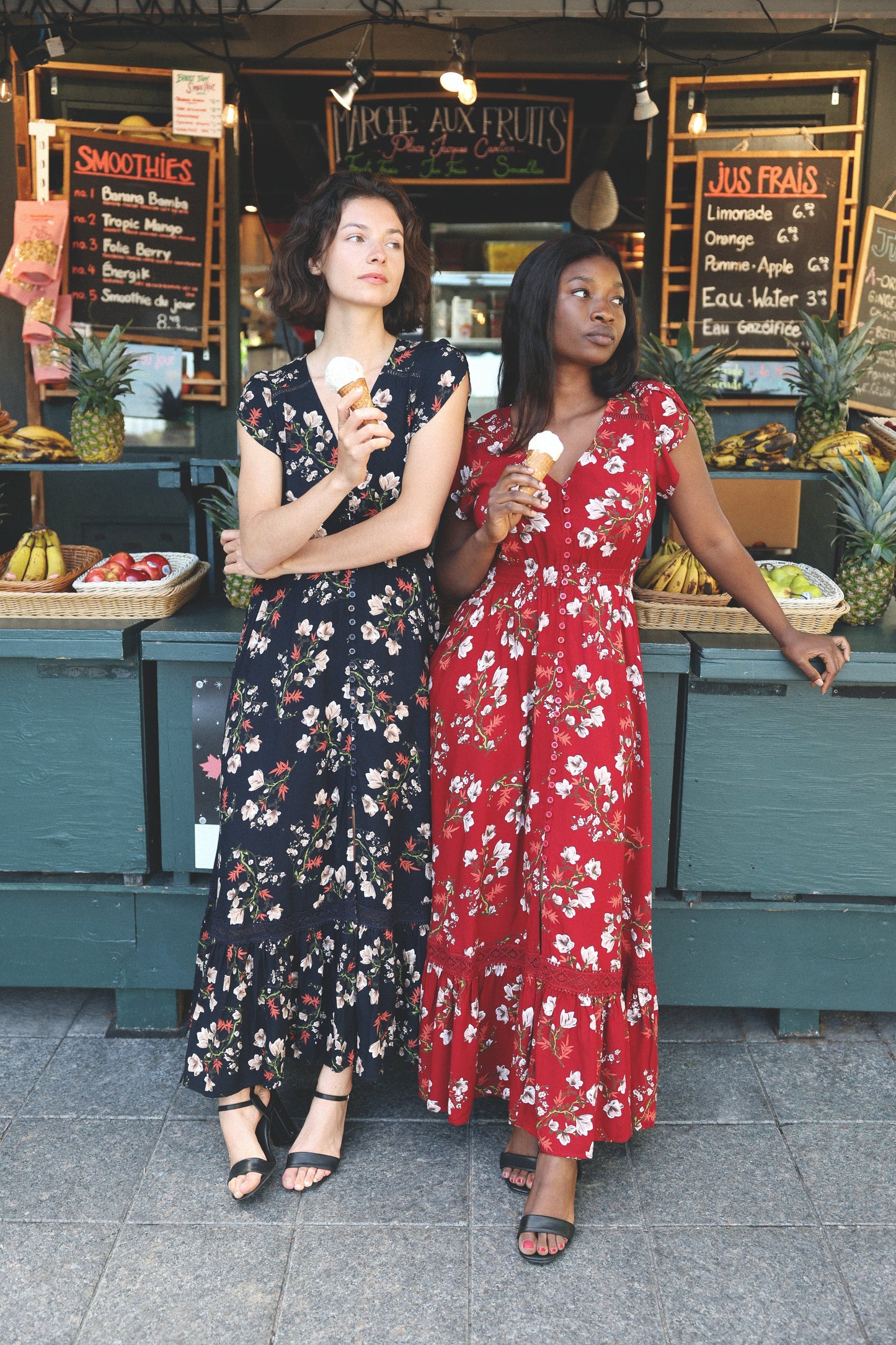 Garance Floral Button Front Maxi Dress Smocked Waist Ruffle Hem