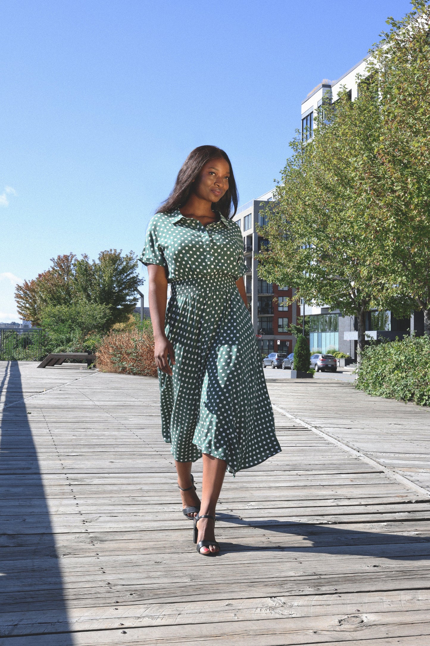 Jacqueline Polka Dot Shirt Dress Midi