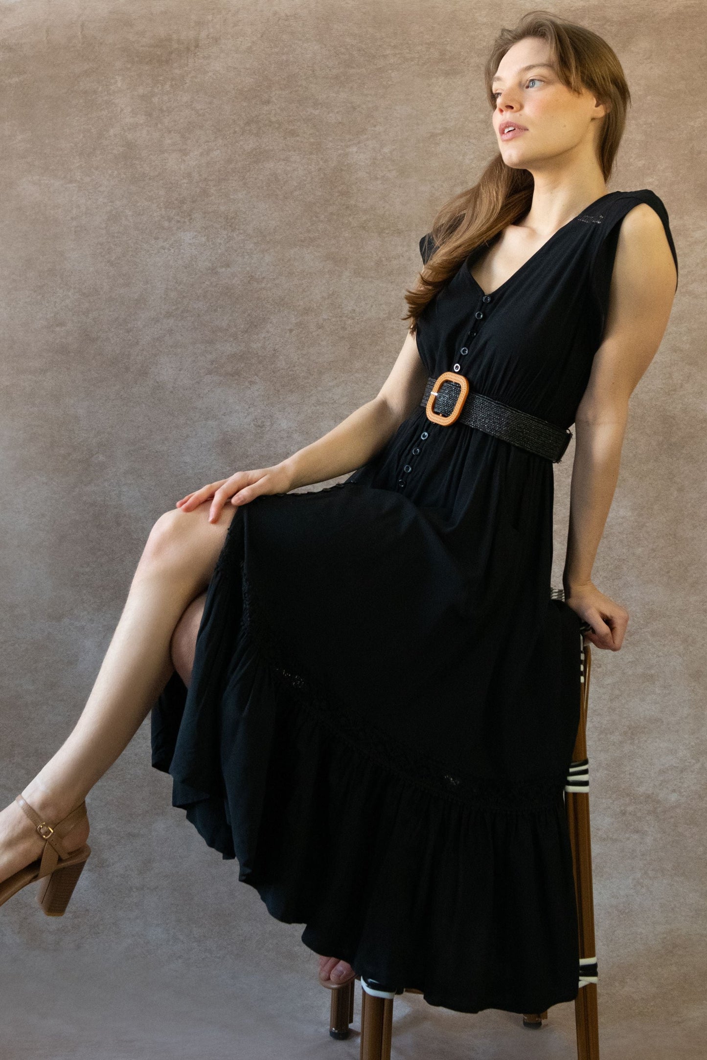 Elise Solid Boho Button Dress