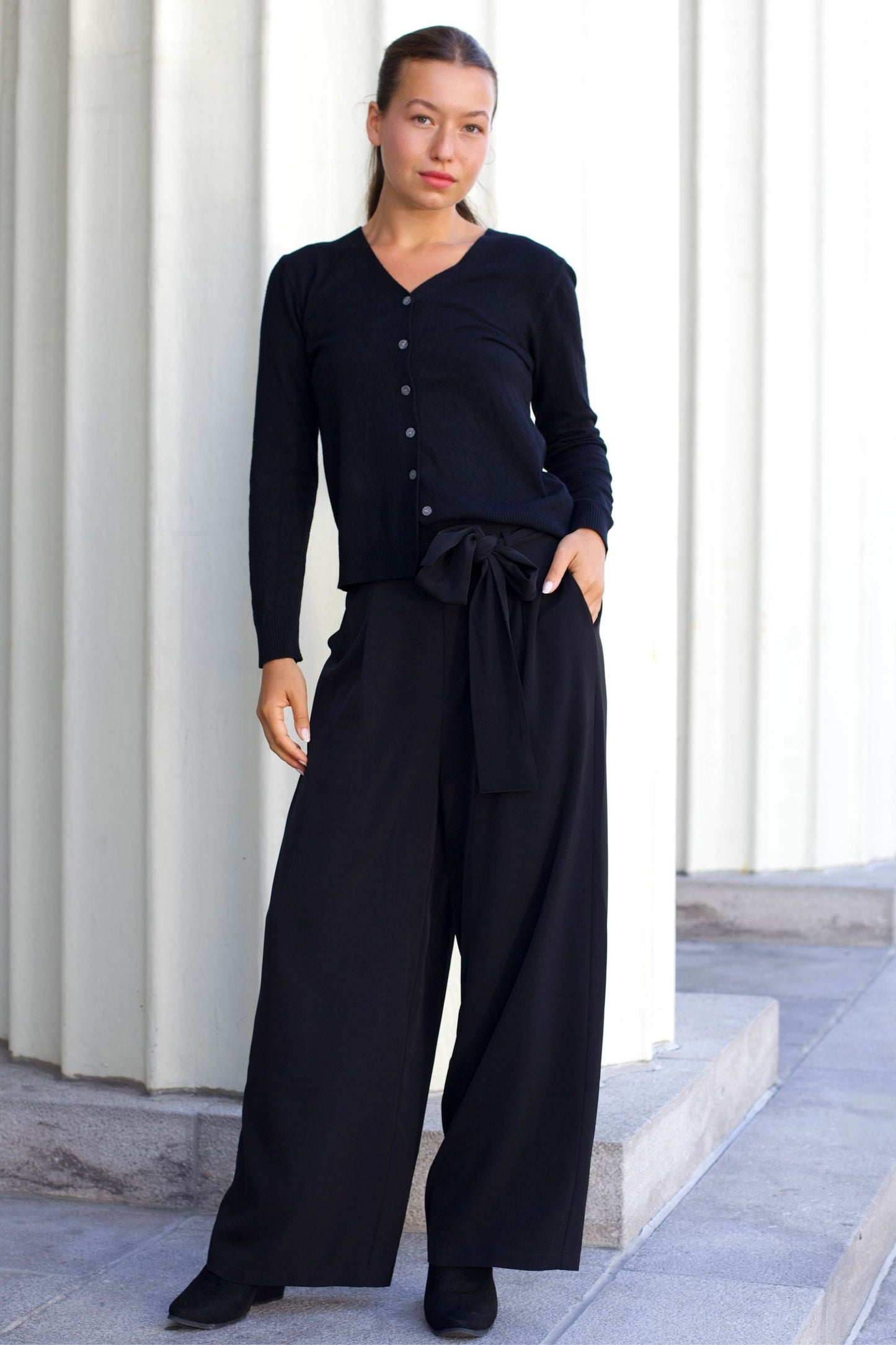 Collette Lightweight Solid Cardigan Button Front Long Sleeves