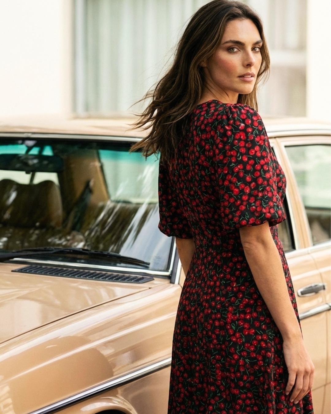 Cindy Cherry Print Fit & Flare Dress