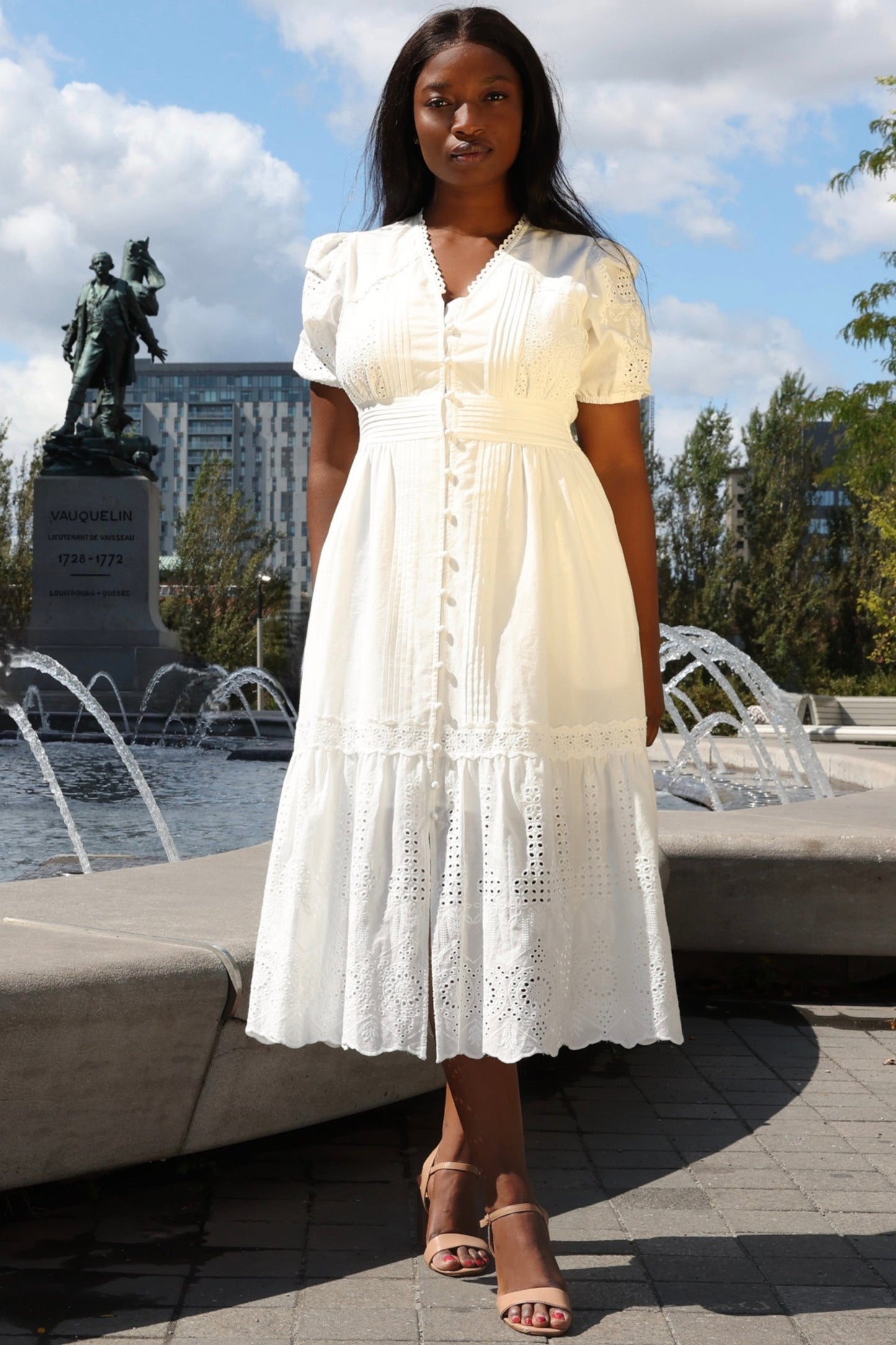 Elena White Eyelet Midi Dress