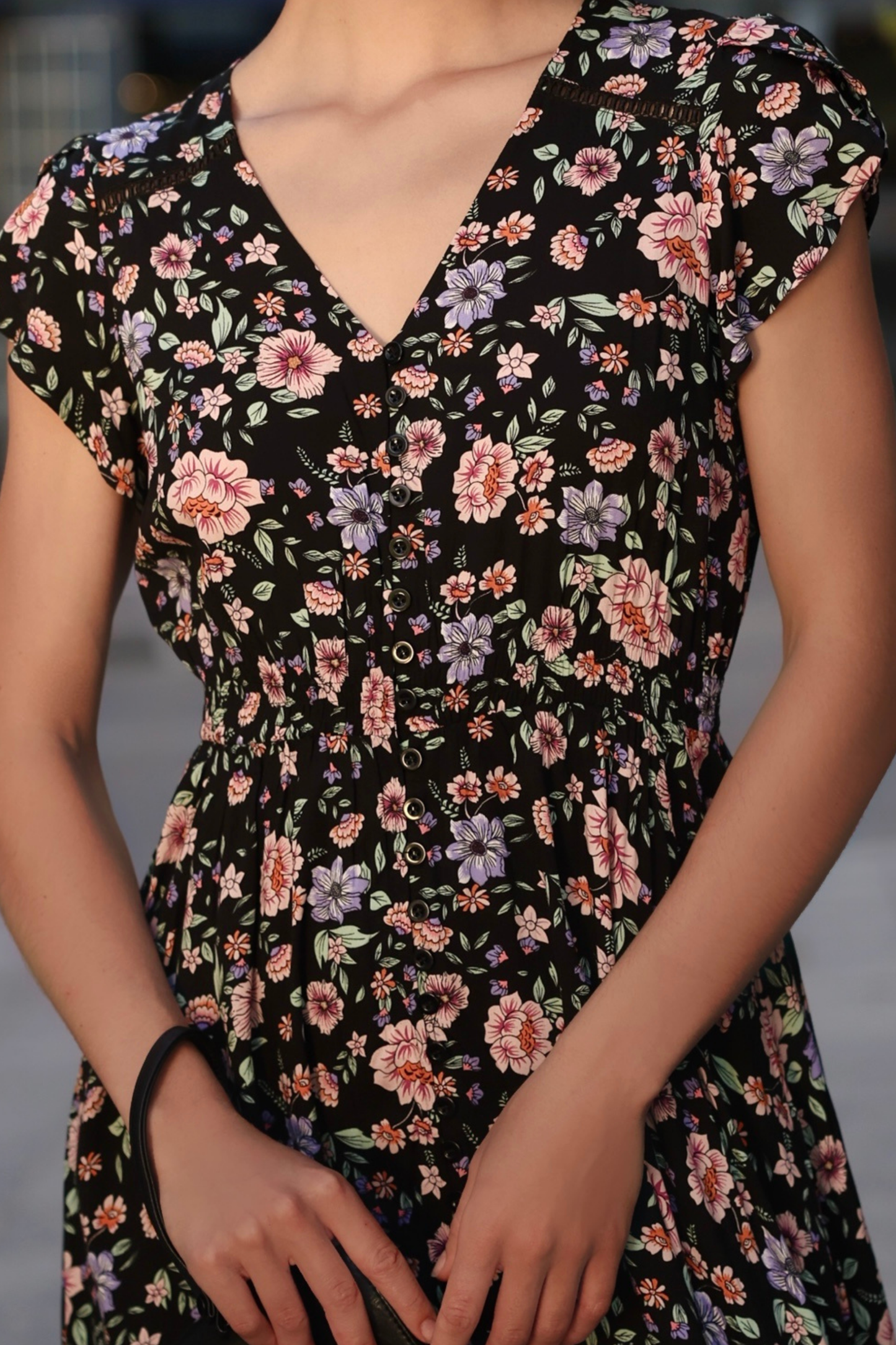 Michelle Floral Maxi Dess V-Neck Cap Sleeves