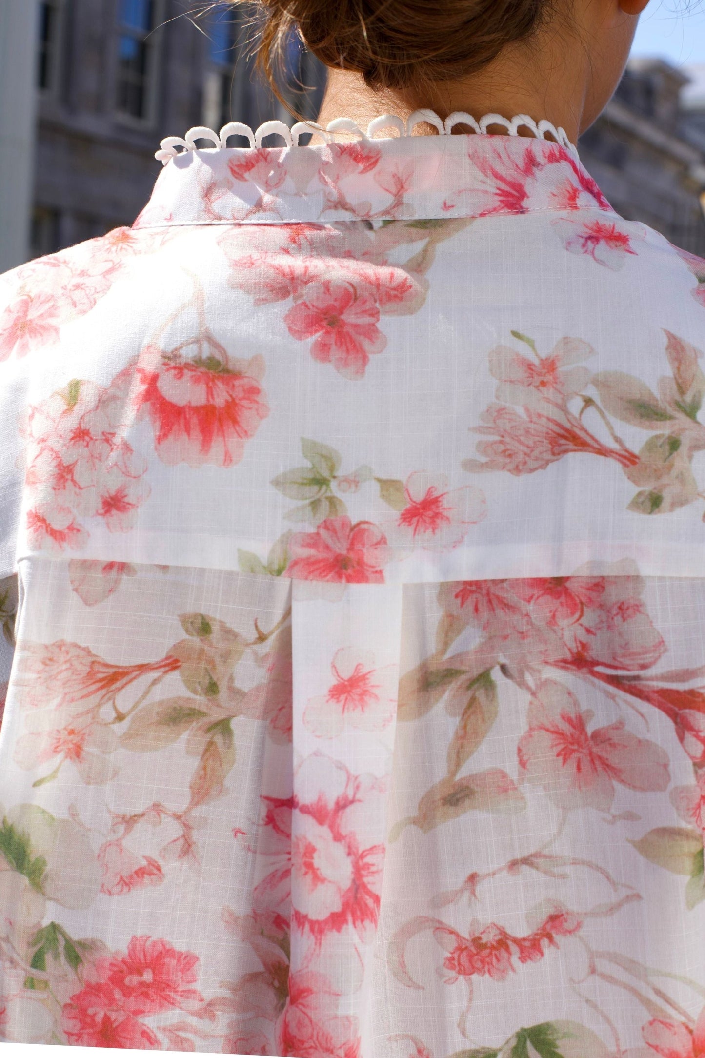 Celeste Women's Floral White Blouse Decorative Front Trim