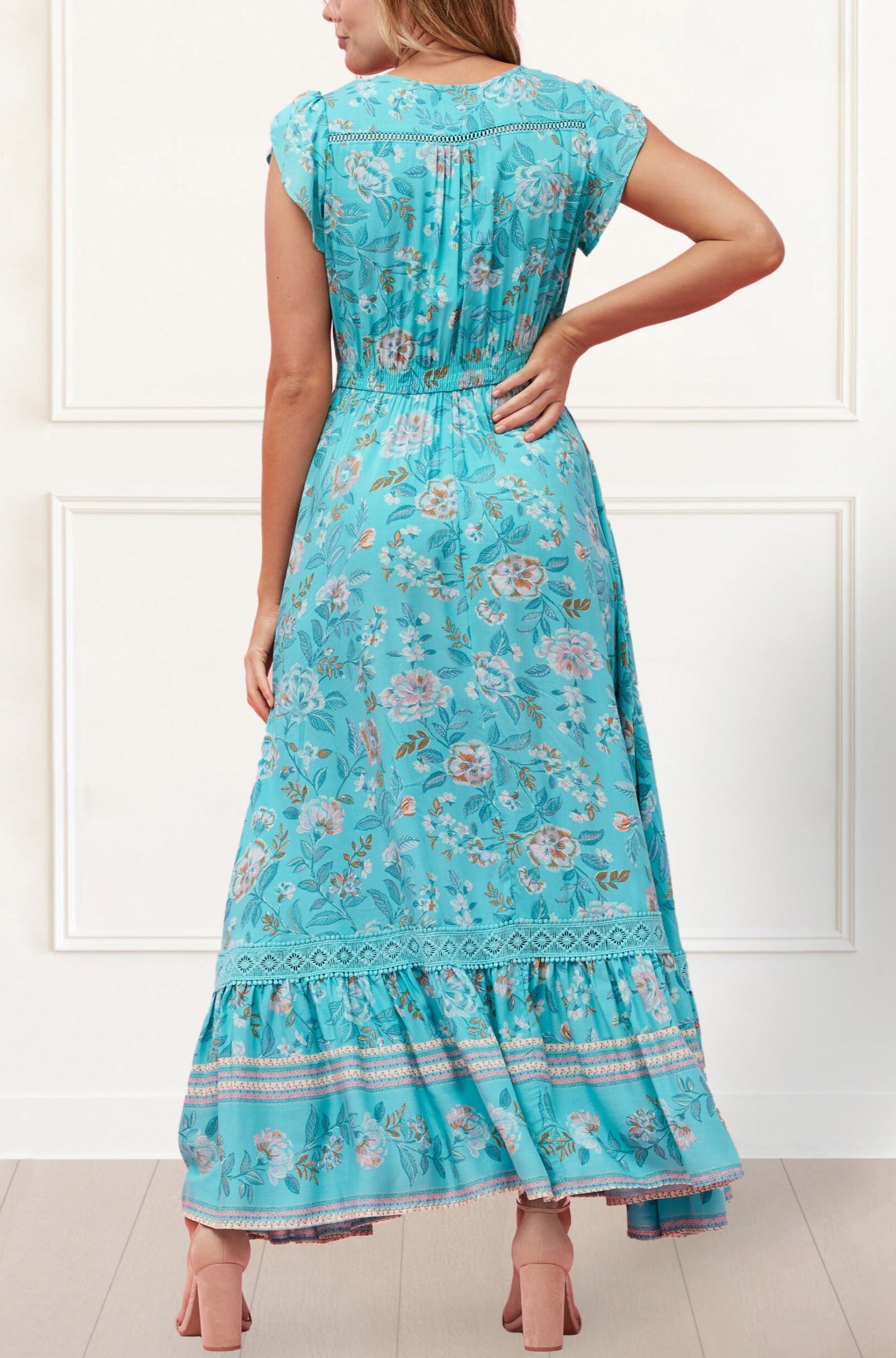 Larissa Maxi Dress Floral Print Front Slit Blue