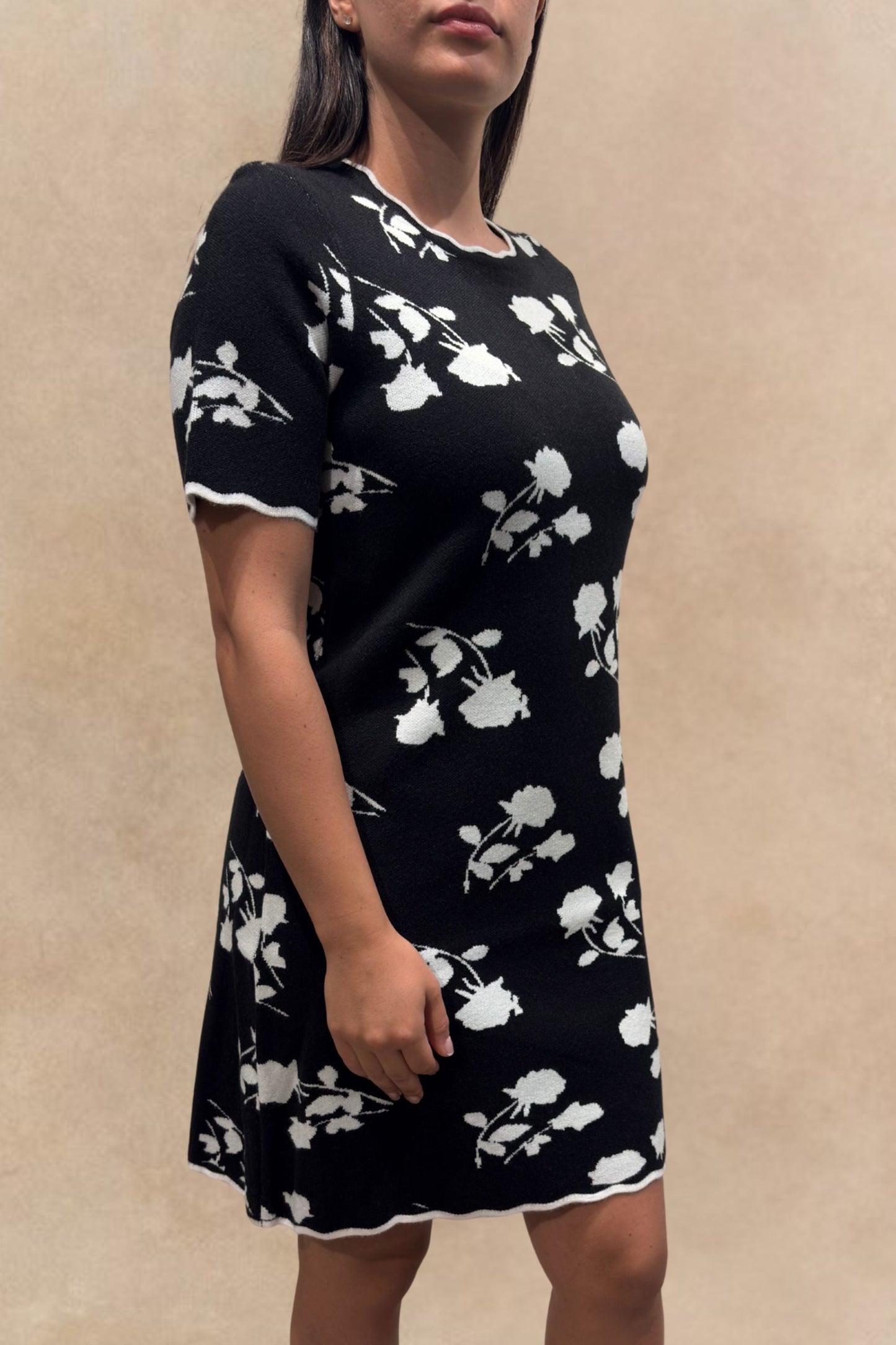 Suzanna Women's Black Floral Print Dress Short Sleeves