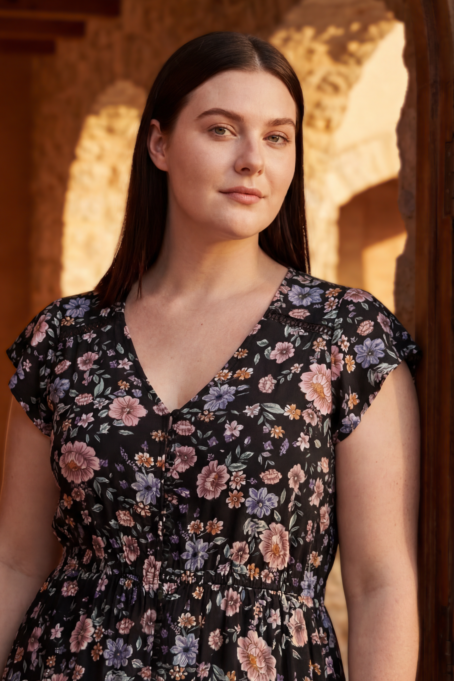 Michelle Floral Maxi Dess V-Neck Cap Sleeves