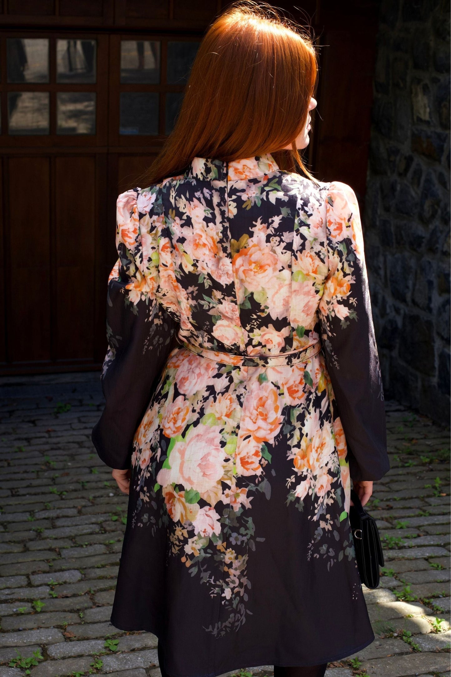 PRE-ORDER-Isabella Floral A-Line Black Dress Vintage-Inspired Long Sleeve