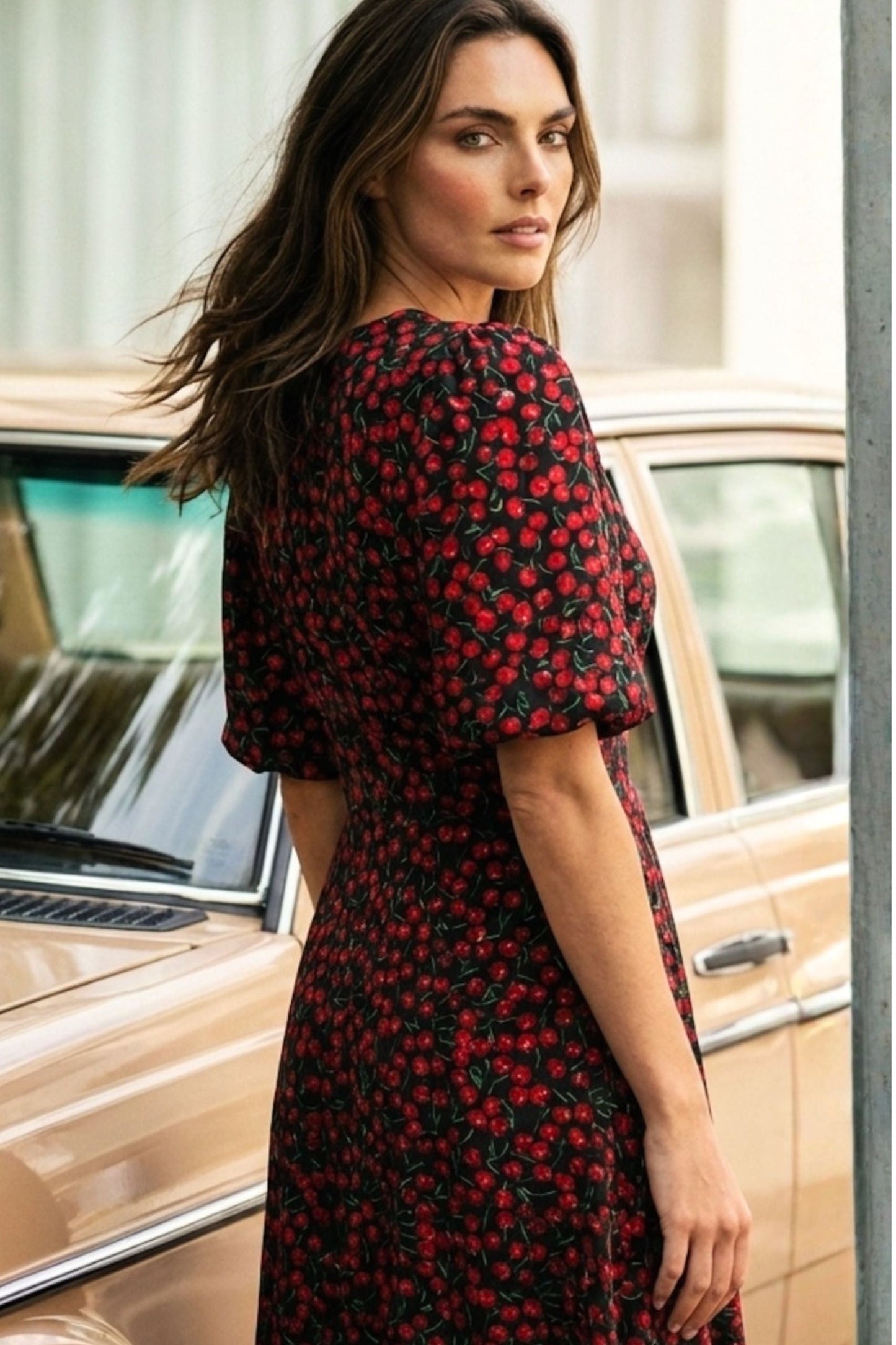Cindy Cherry Print Fit & Flare Dress