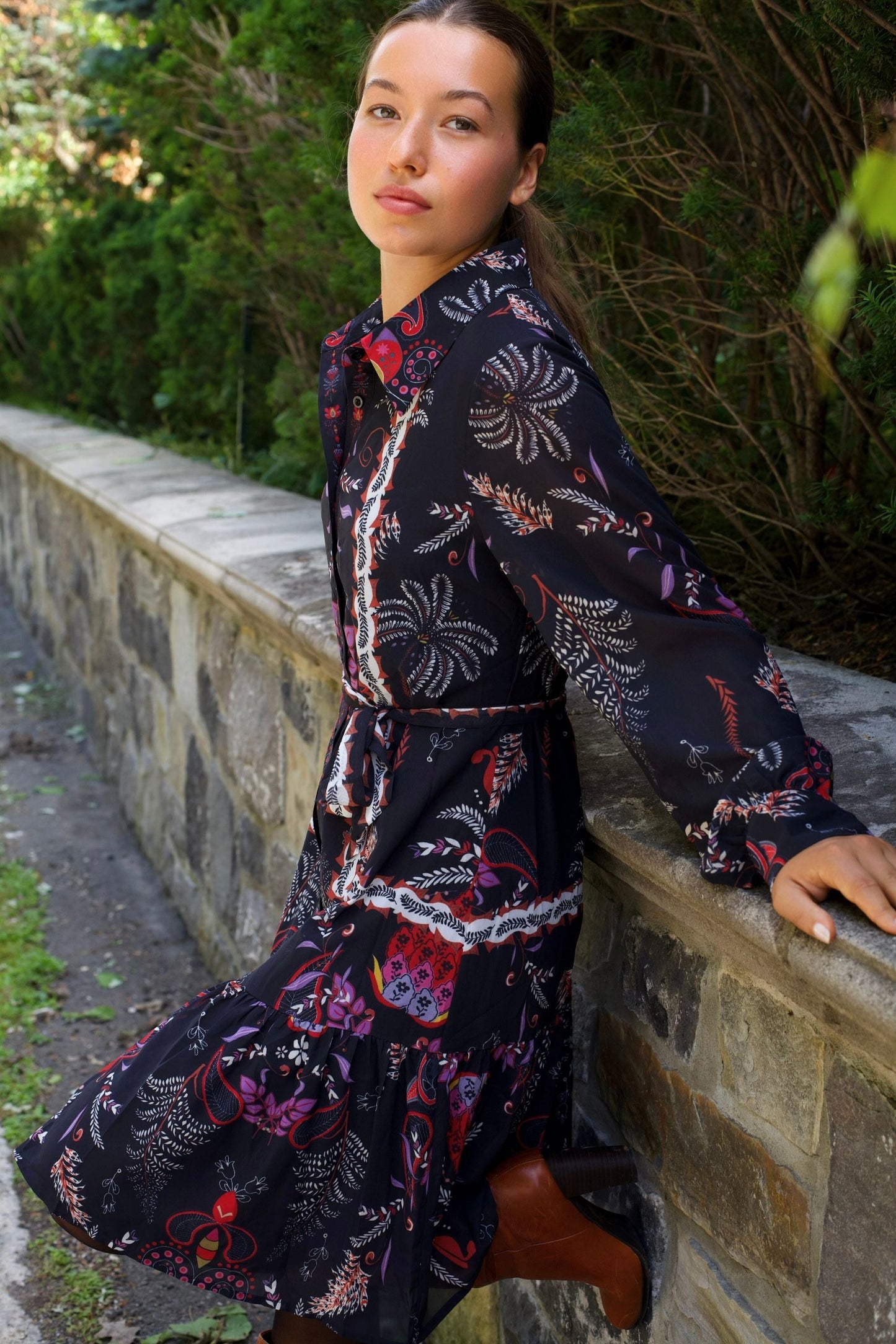 Etna Black Boho Shirt Dress